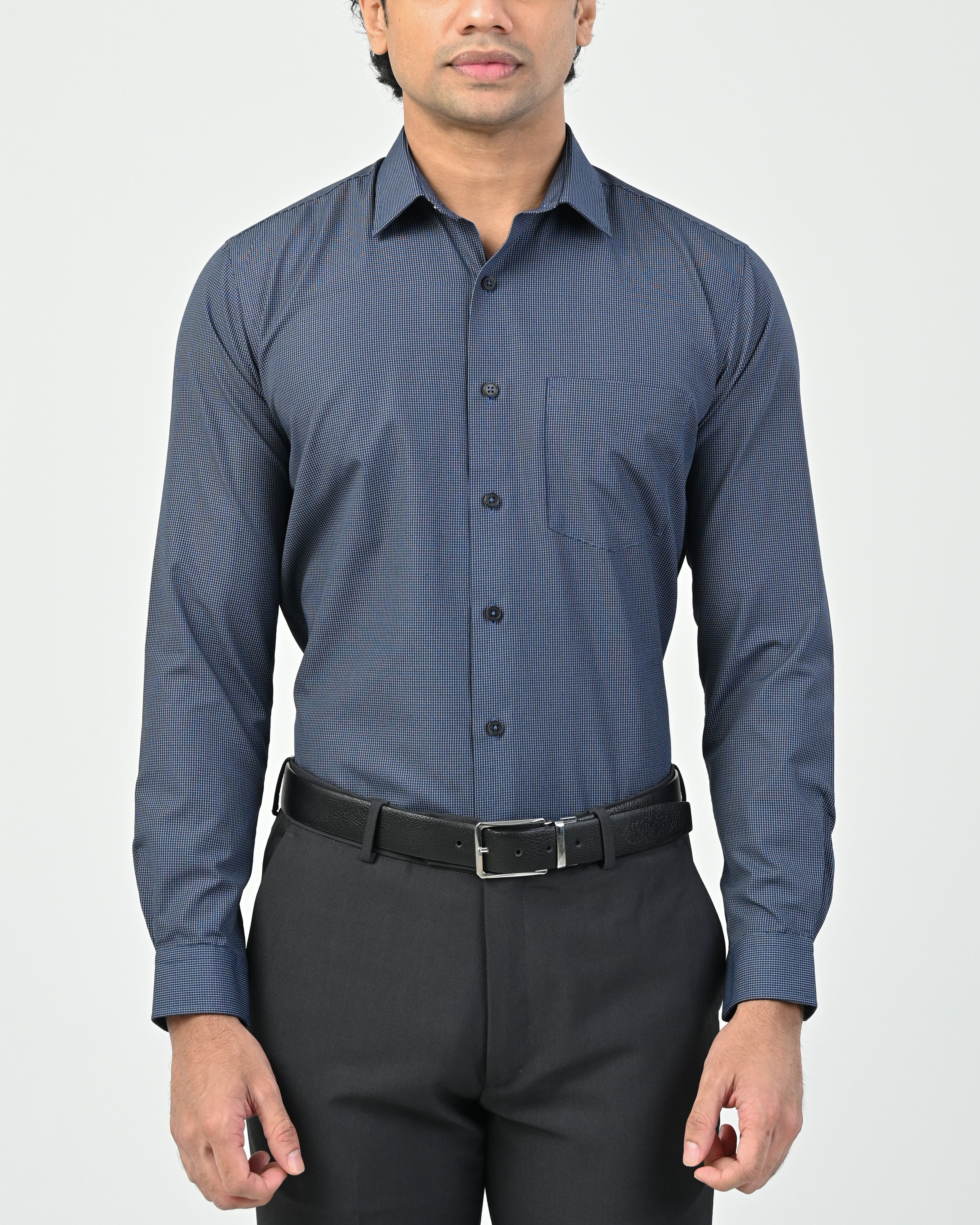 Vantage Business Slim Fit Long Sleeve Micro Check Men’s Shirt