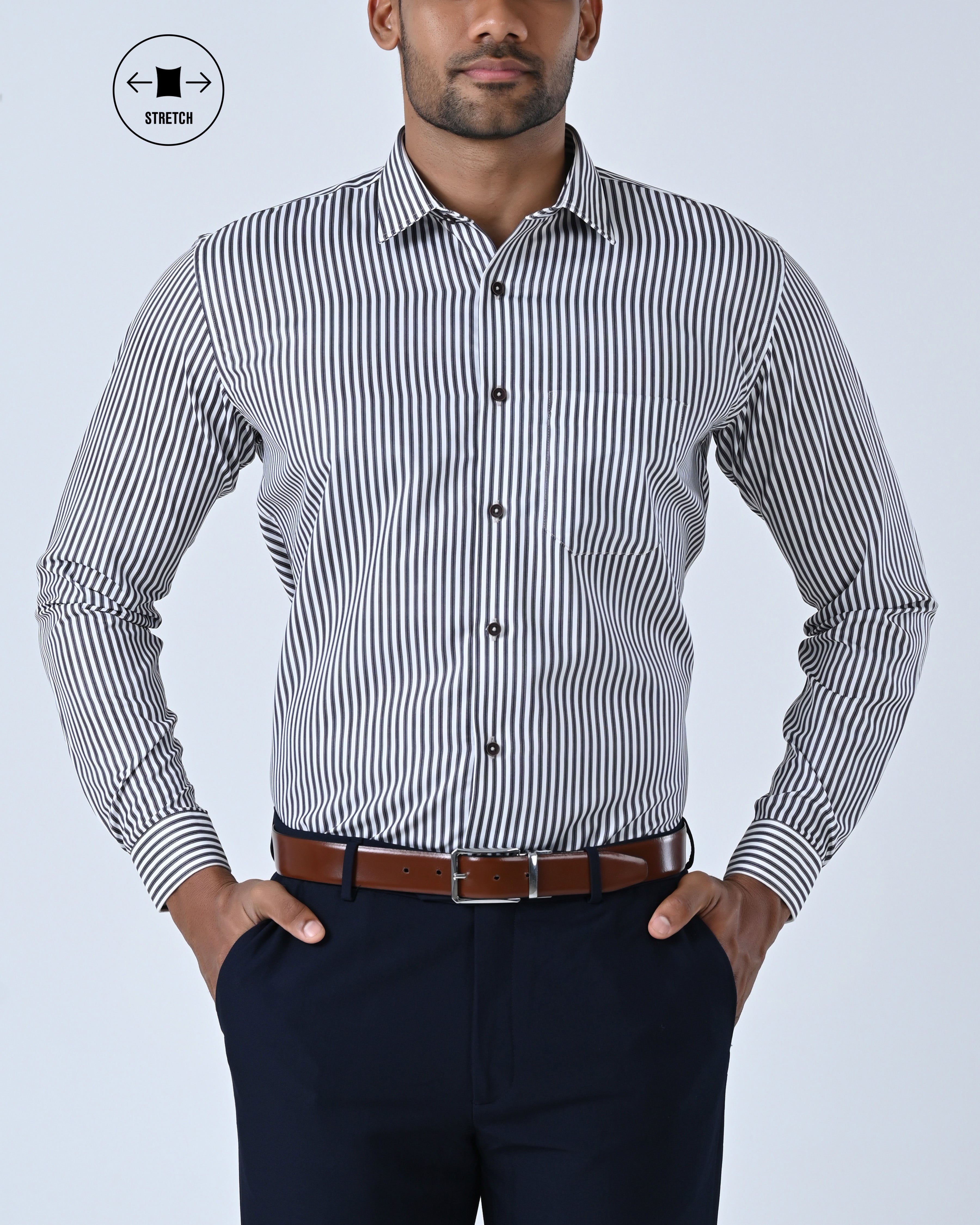 Vantage Uber Cotton Stretch Stripe Slim Fit Long Sleeve Men’s Shirt