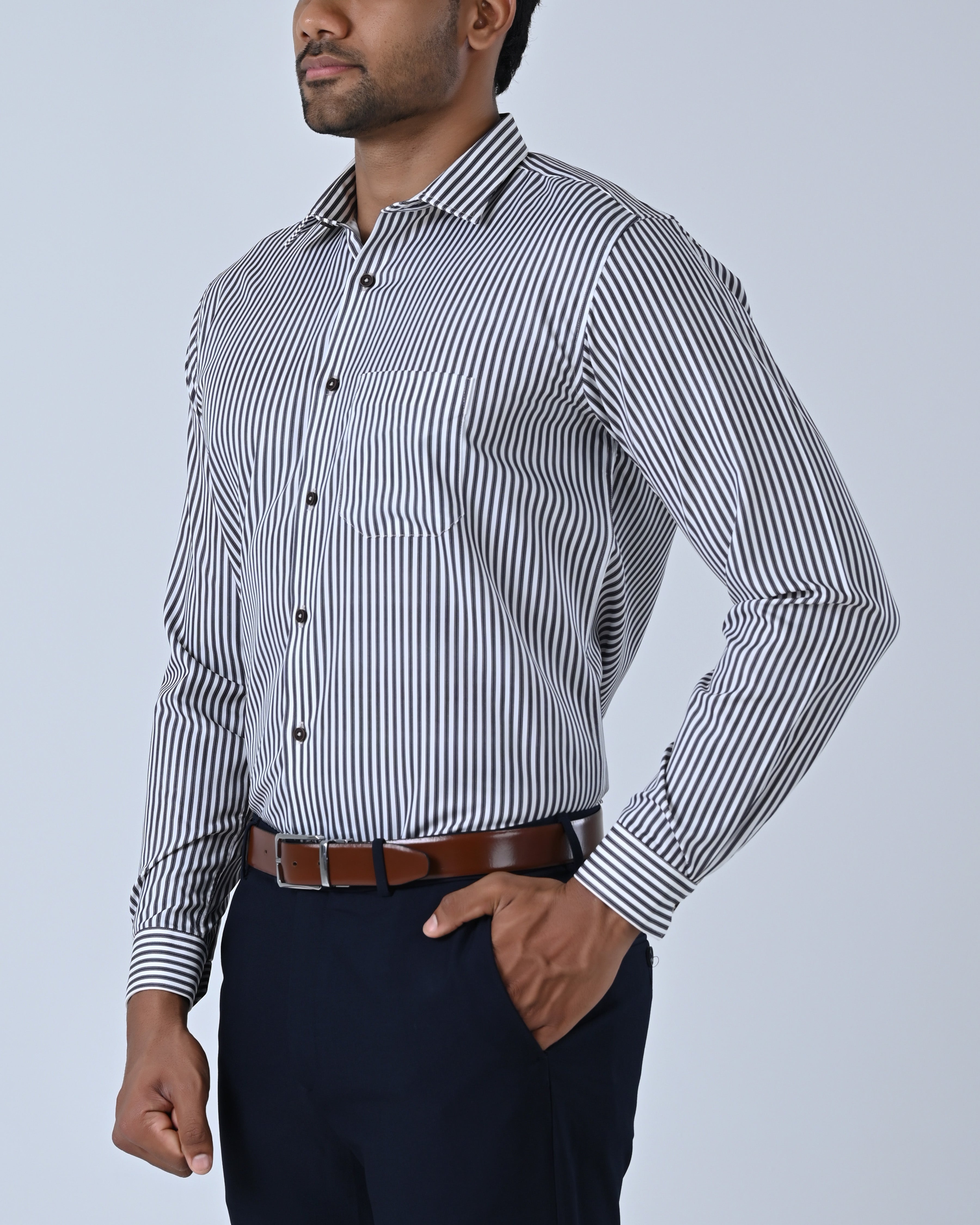 Vantage Uber Cotton Stretch Stripe Slim Fit Long Sleeve Men’s Shirt