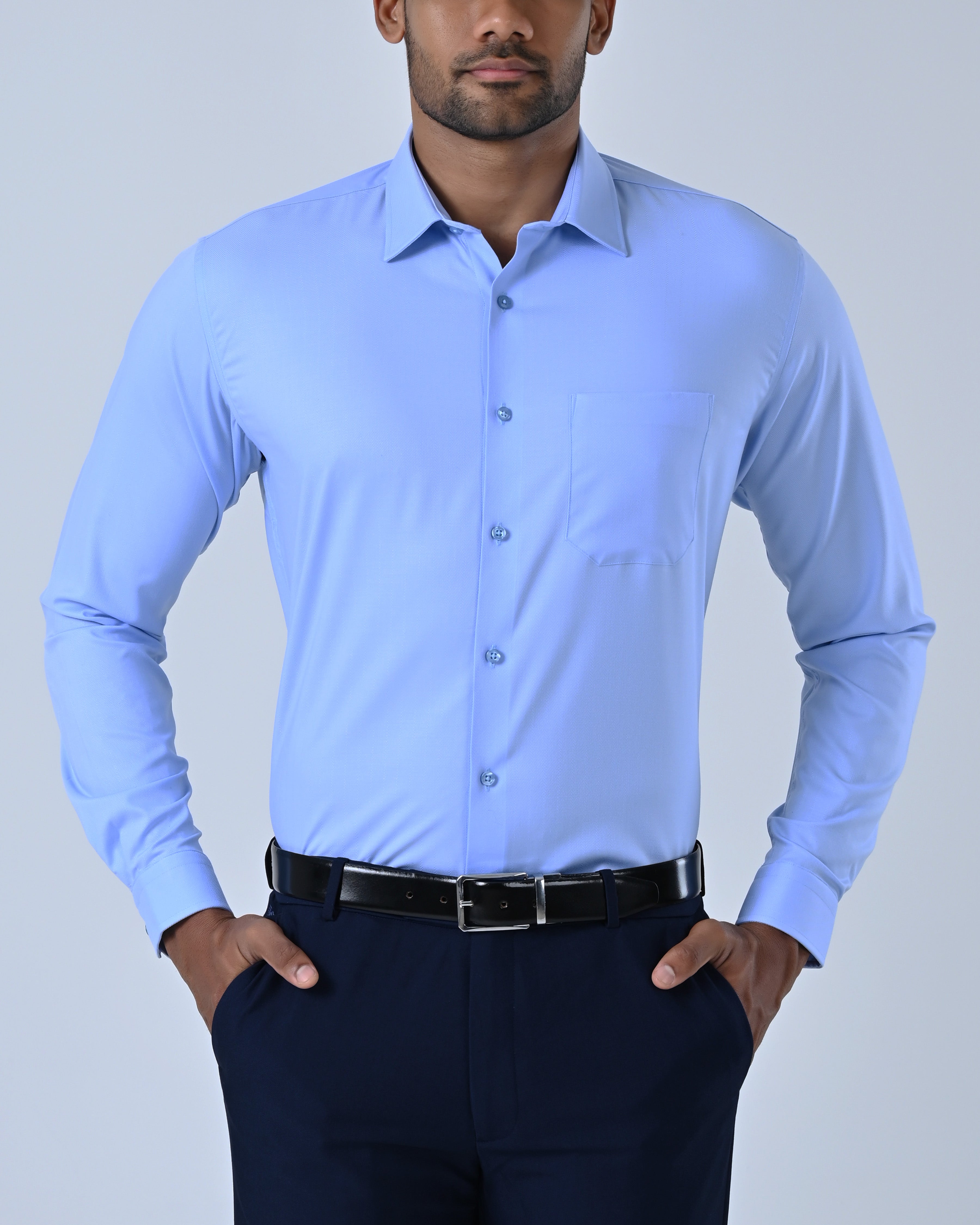 Vantage Blue Premium Bamboo Stretch Fabric Slim Fit Long Sleeve Men’s Shirt