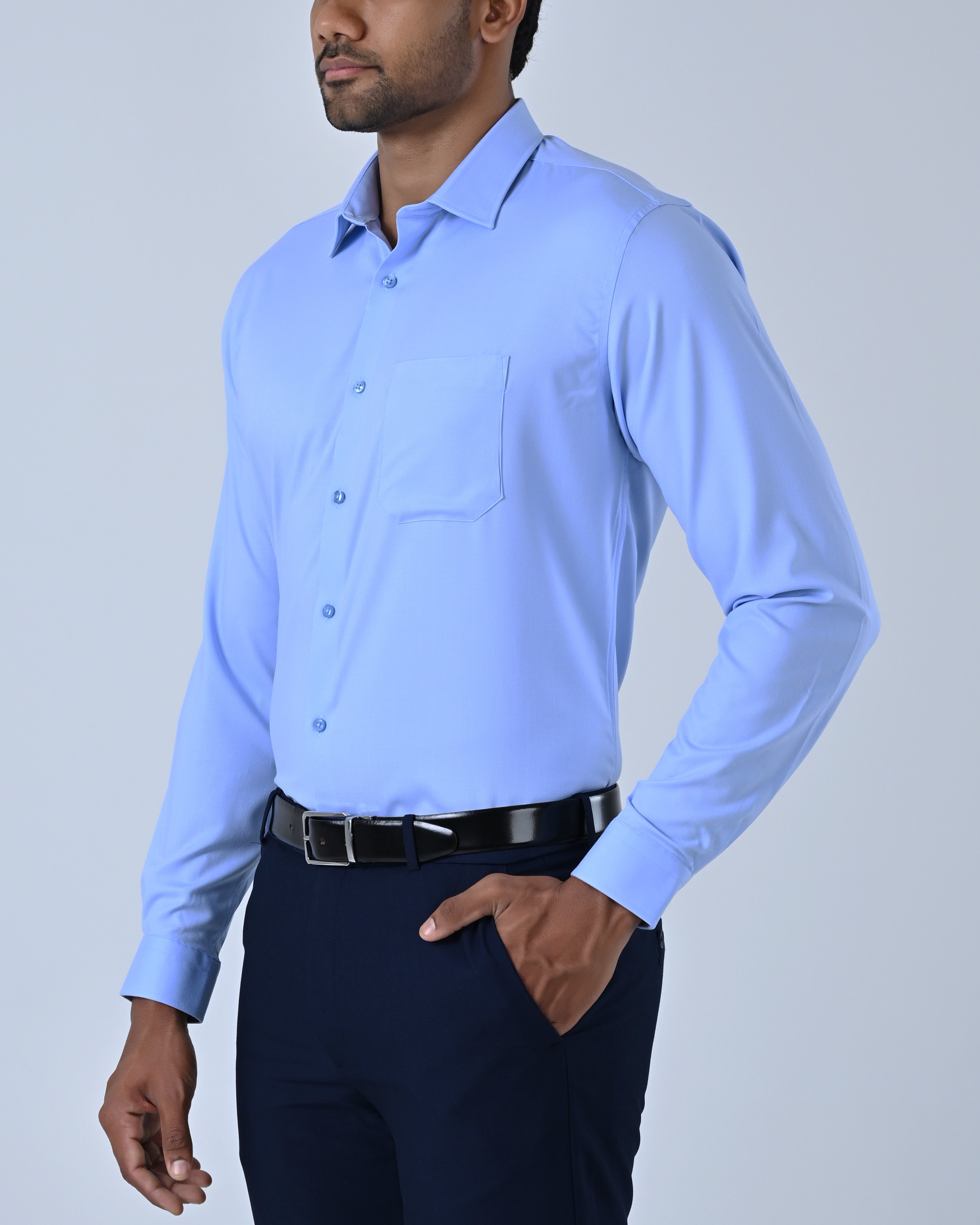 Vantage Blue Premium Bamboo Stretch Fabric Slim Fit Long Sleeve Men’s Shirt