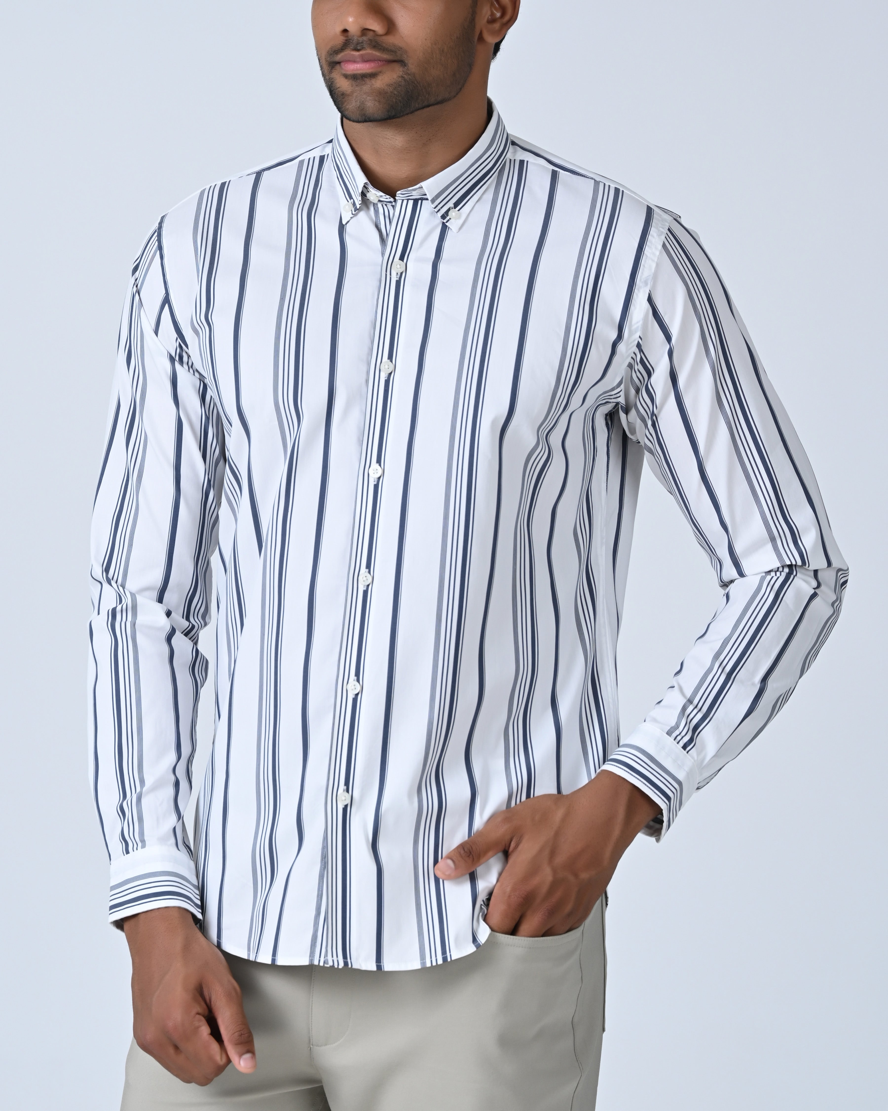 Vantage Casual Cotton Stretch Fabric Slim Fit Long Sleeve Without Pocket Men’s Shirt