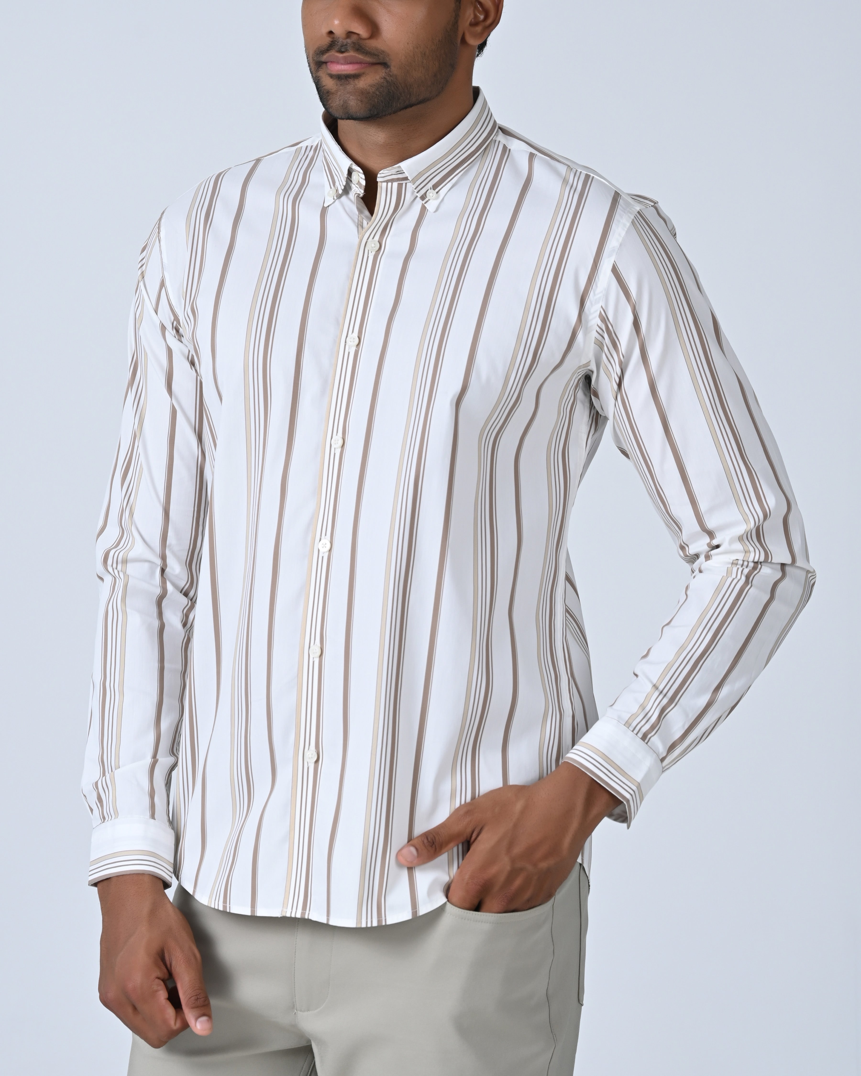 Vantage Casual Cotton Stretch Fabric Slim Fit Long Sleeve Without Pocket Men’s Shirt