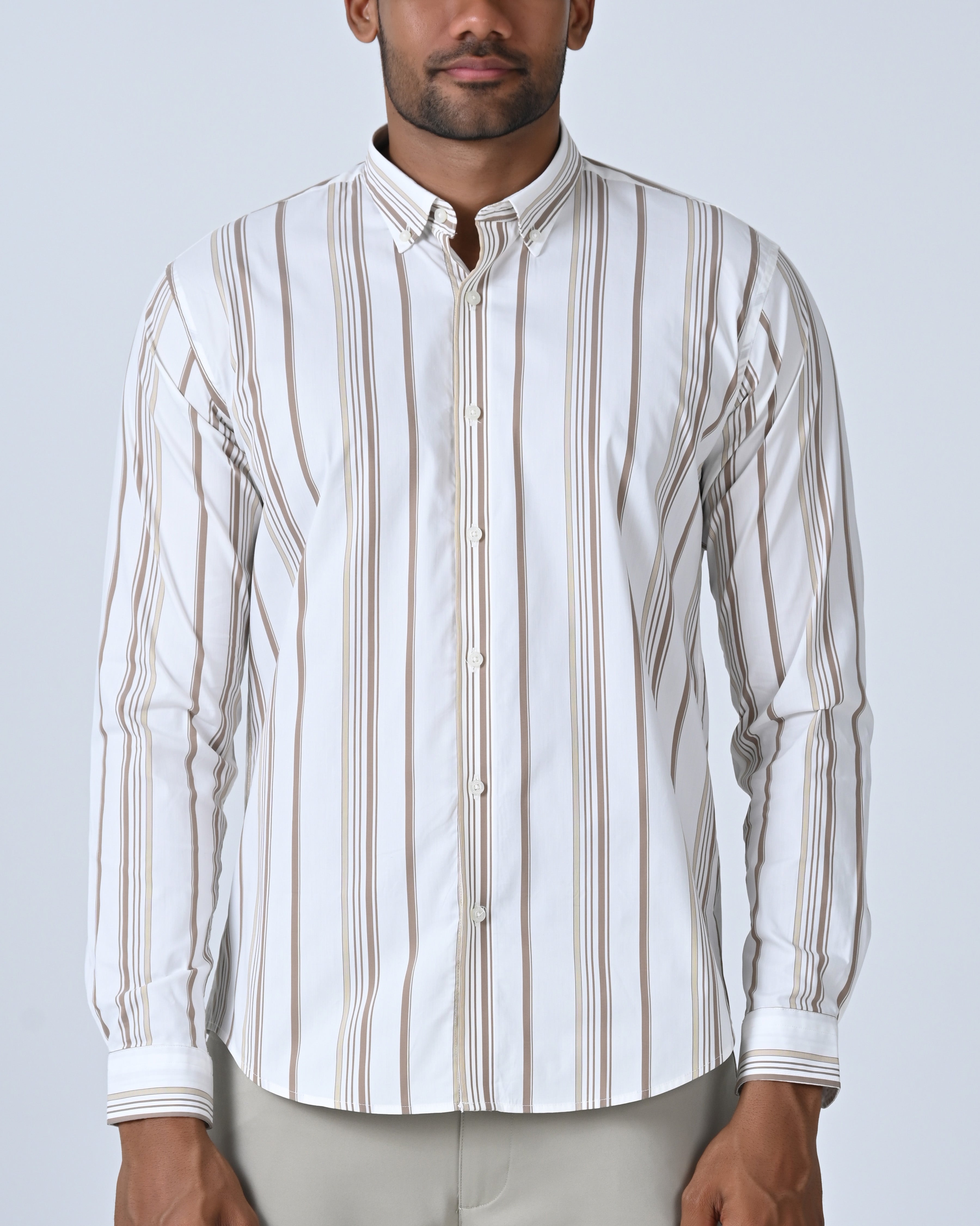 Vantage Casual Cotton Stretch Fabric Slim Fit Long Sleeve Without Pocket Men’s Shirt