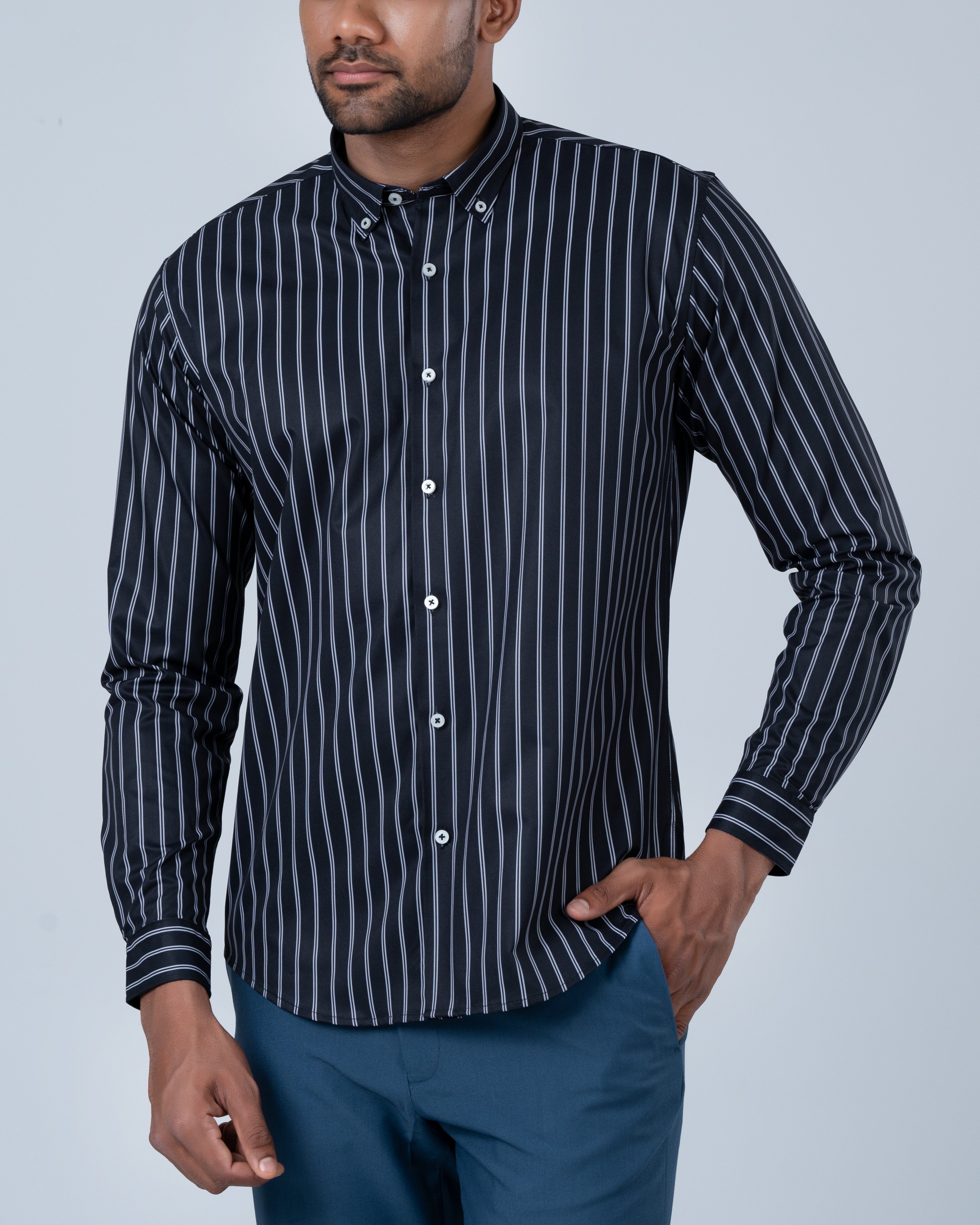 Vantage Casual Cotton Stretch Slim Fit Long Sleeve Men’s Shirt