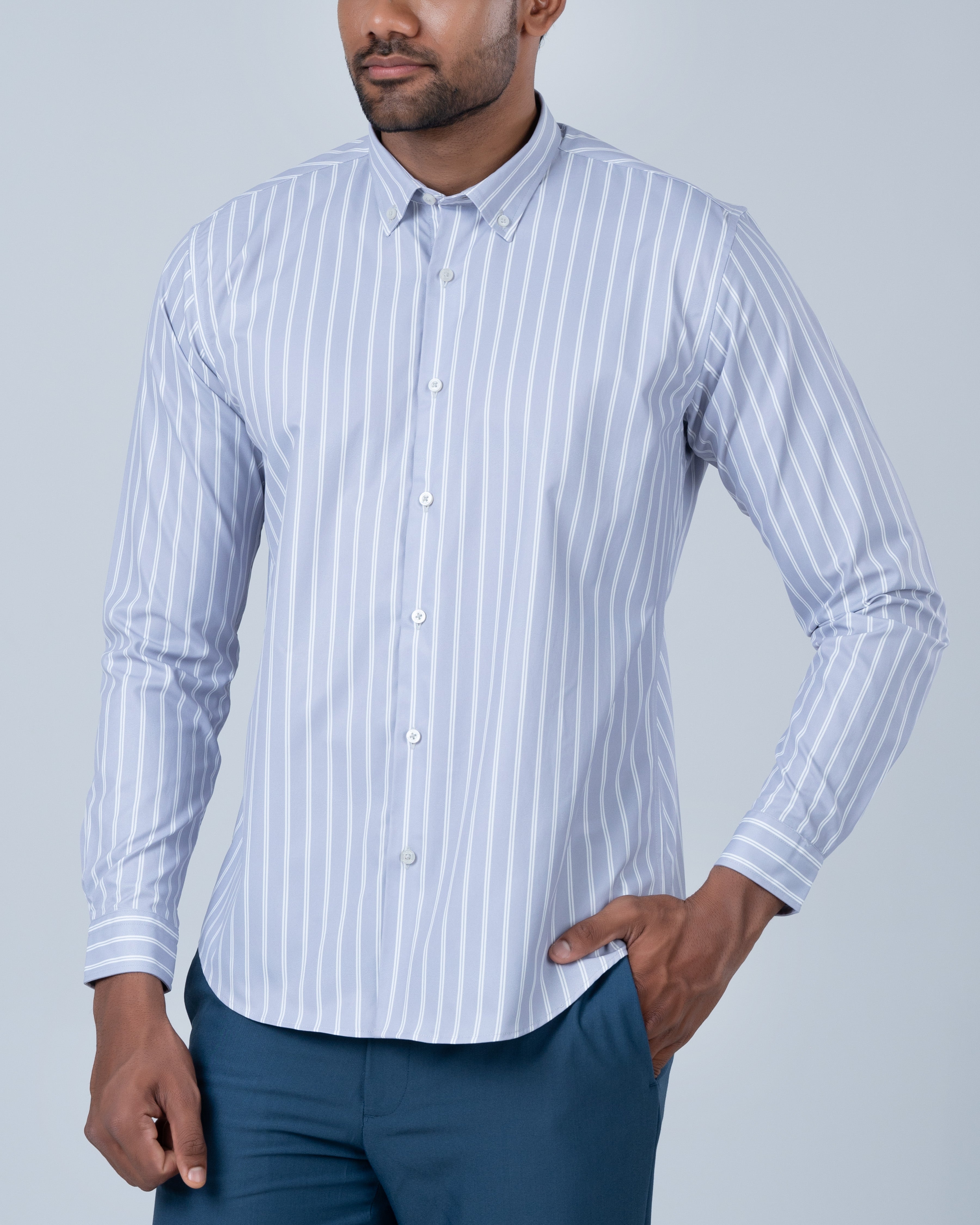 Vantage Casual Slim Fit Long Sleeve Cotton Stretch Men’s Shirt