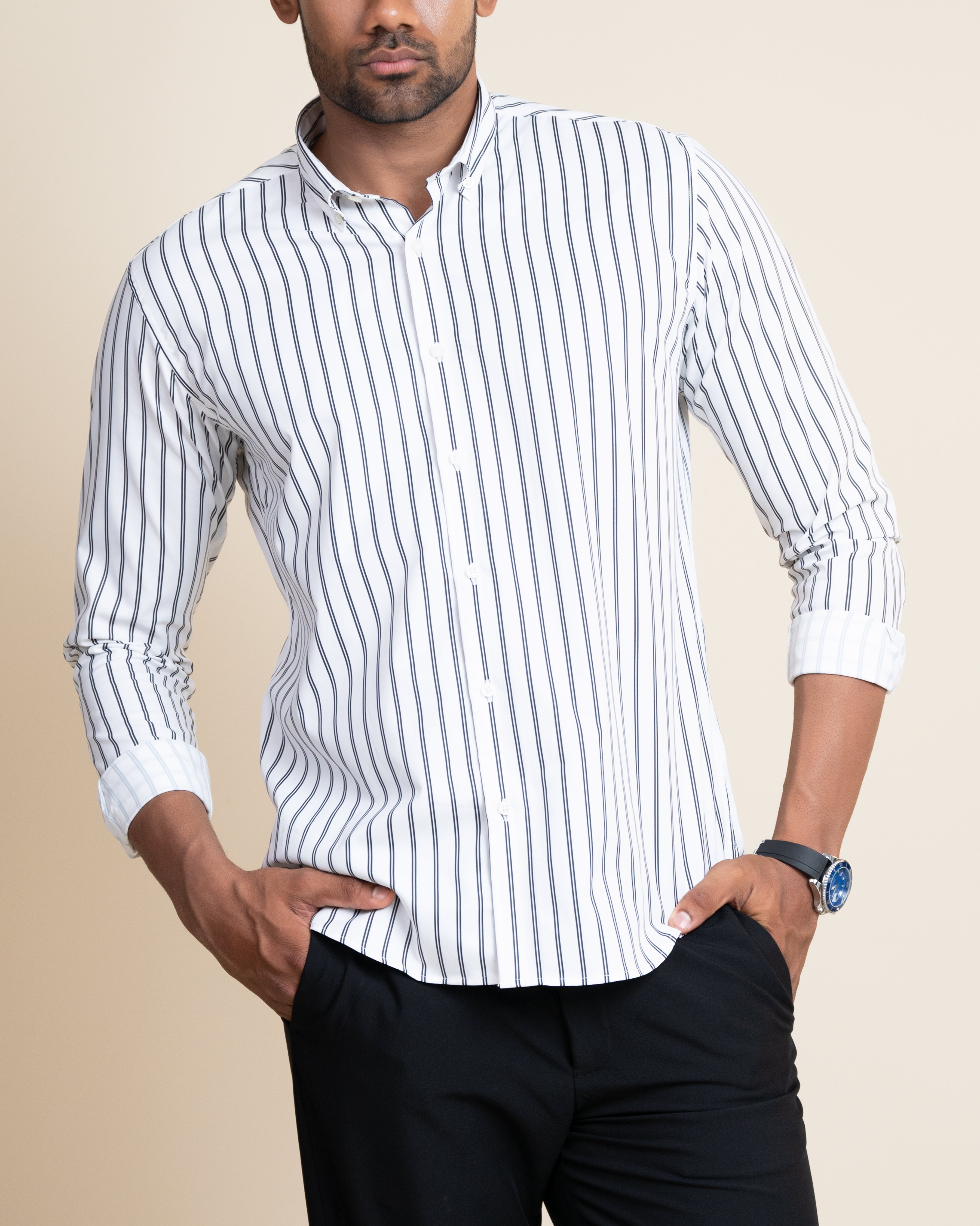 Vantage Casual Slim Fit Long Sleeve Cotton Stretch Men’s Shirt