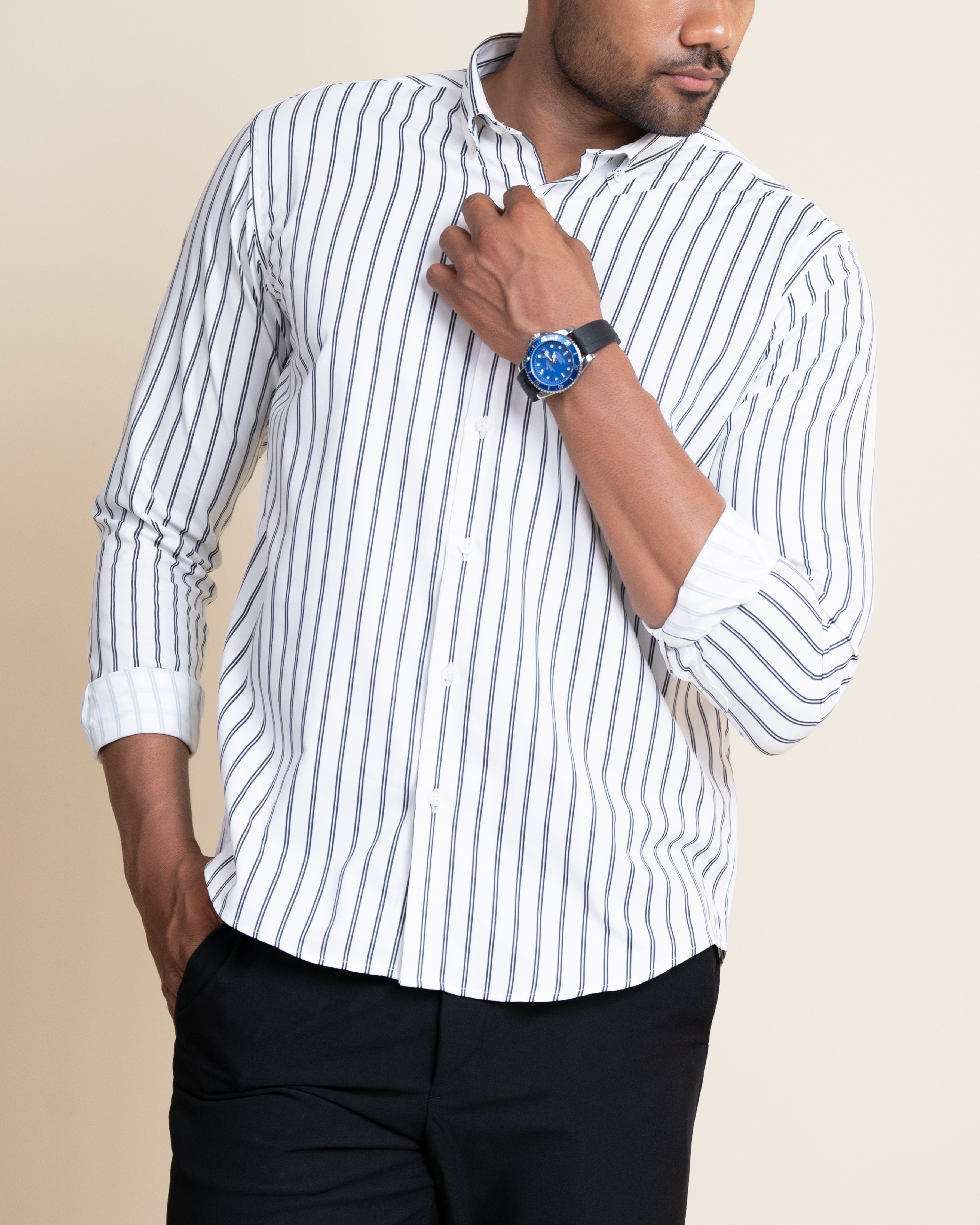 Vantage Casual Slim Fit Long Sleeve Cotton Stretch Men’s Shirt