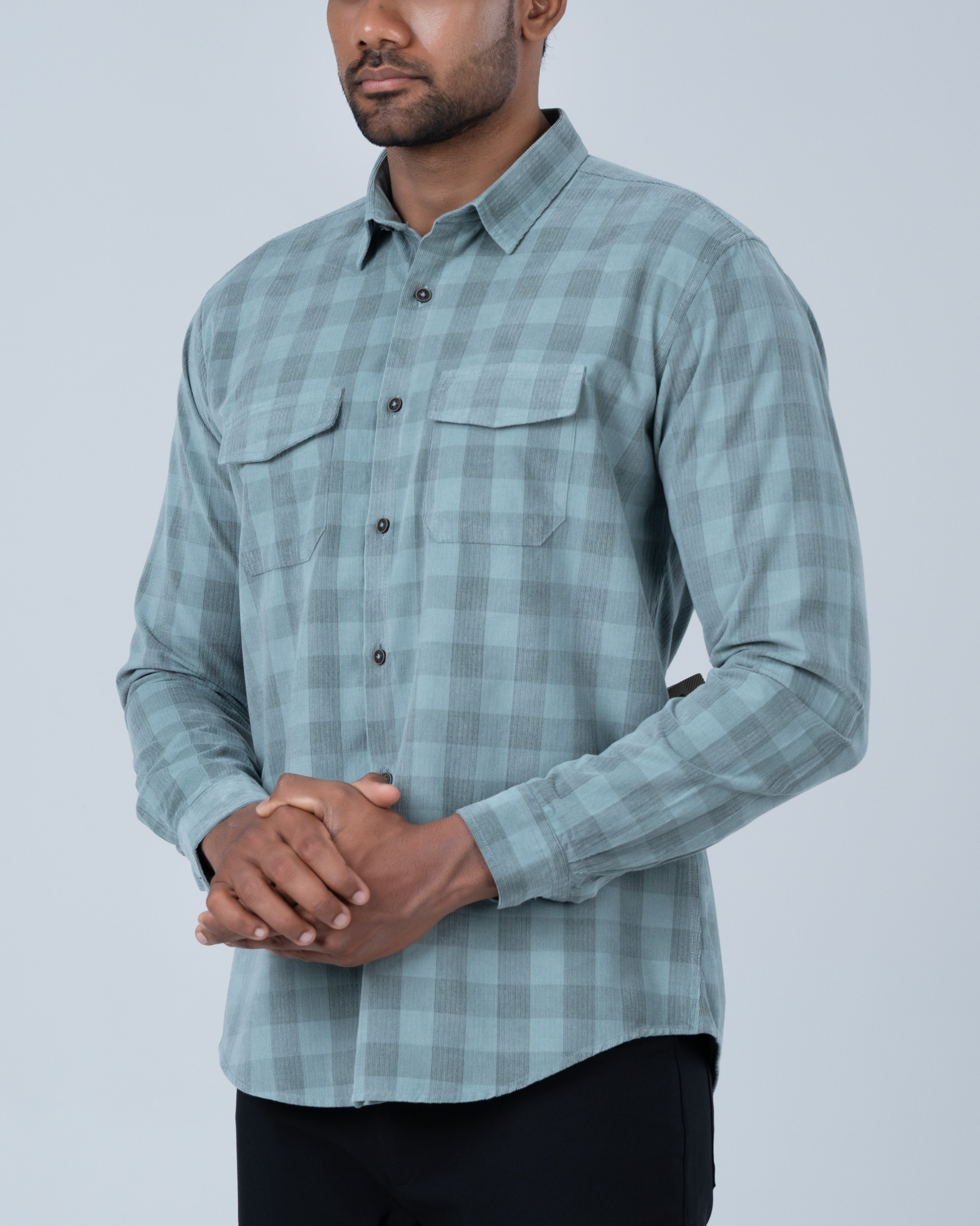 Vantage Casual Slim Fit Long Sleeve Cotton Rich Corduroy Double Pocket Men’s Shirt