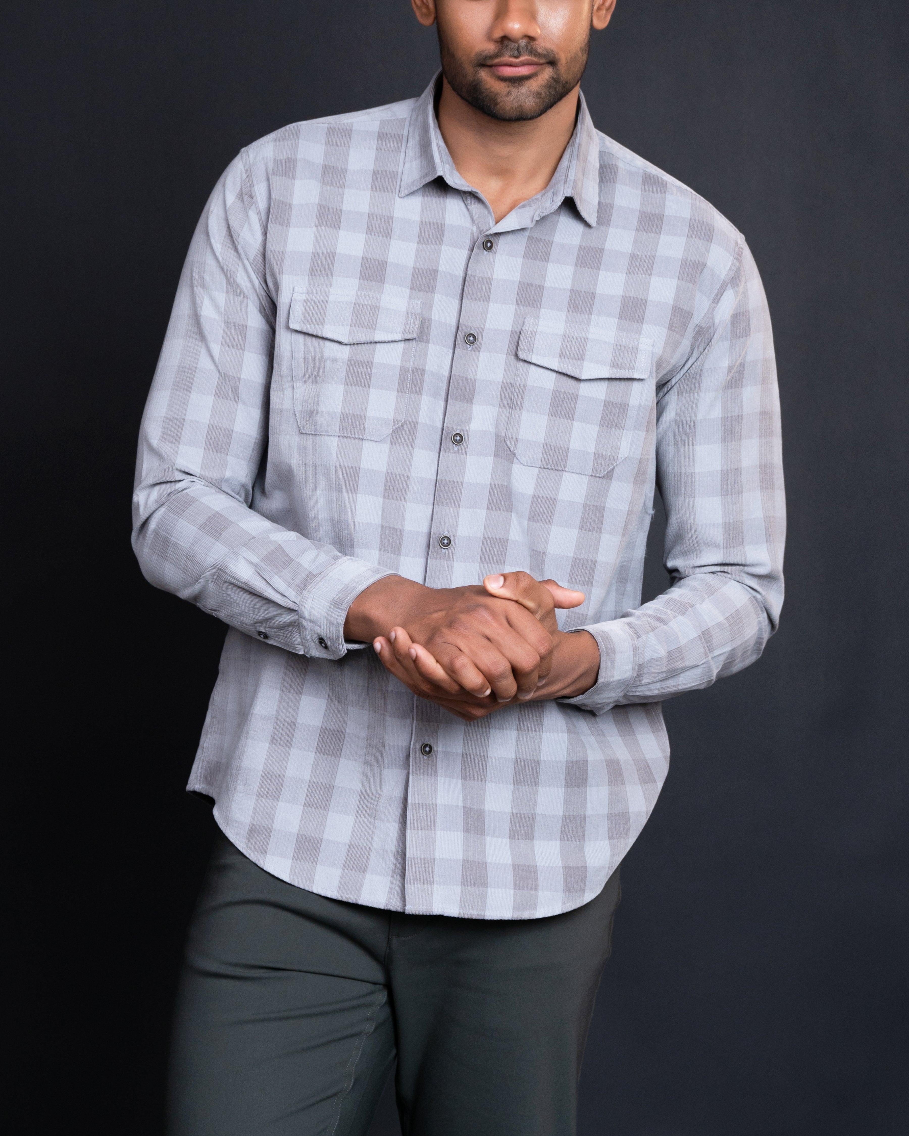 Vantage Casual Slim Fit Long Sleeve Cotton Rich Corduroy Double Pocket Men’s Shirt