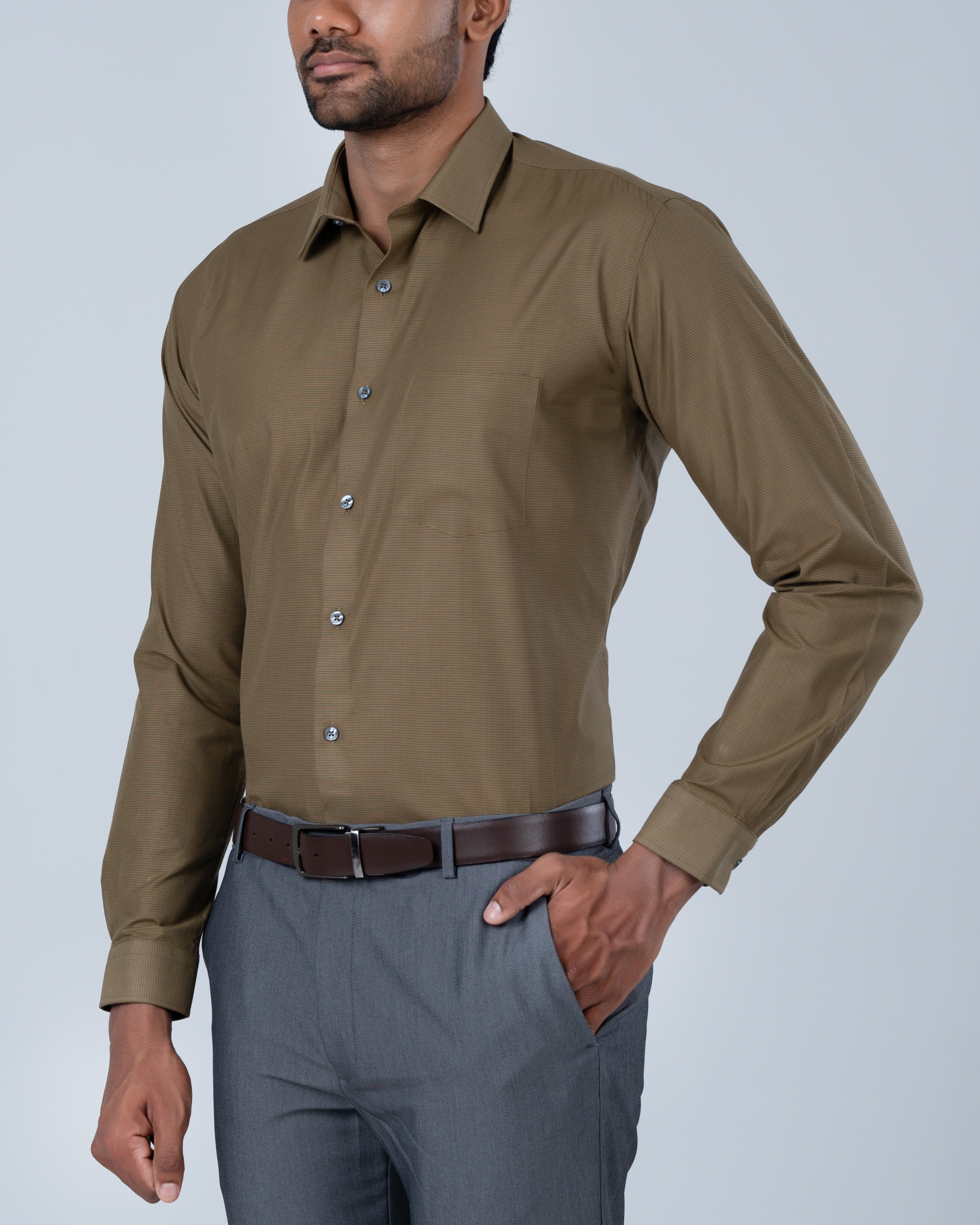 Vantage Business Micro Check Slim Fit Long Sleeve Men’s Shirt