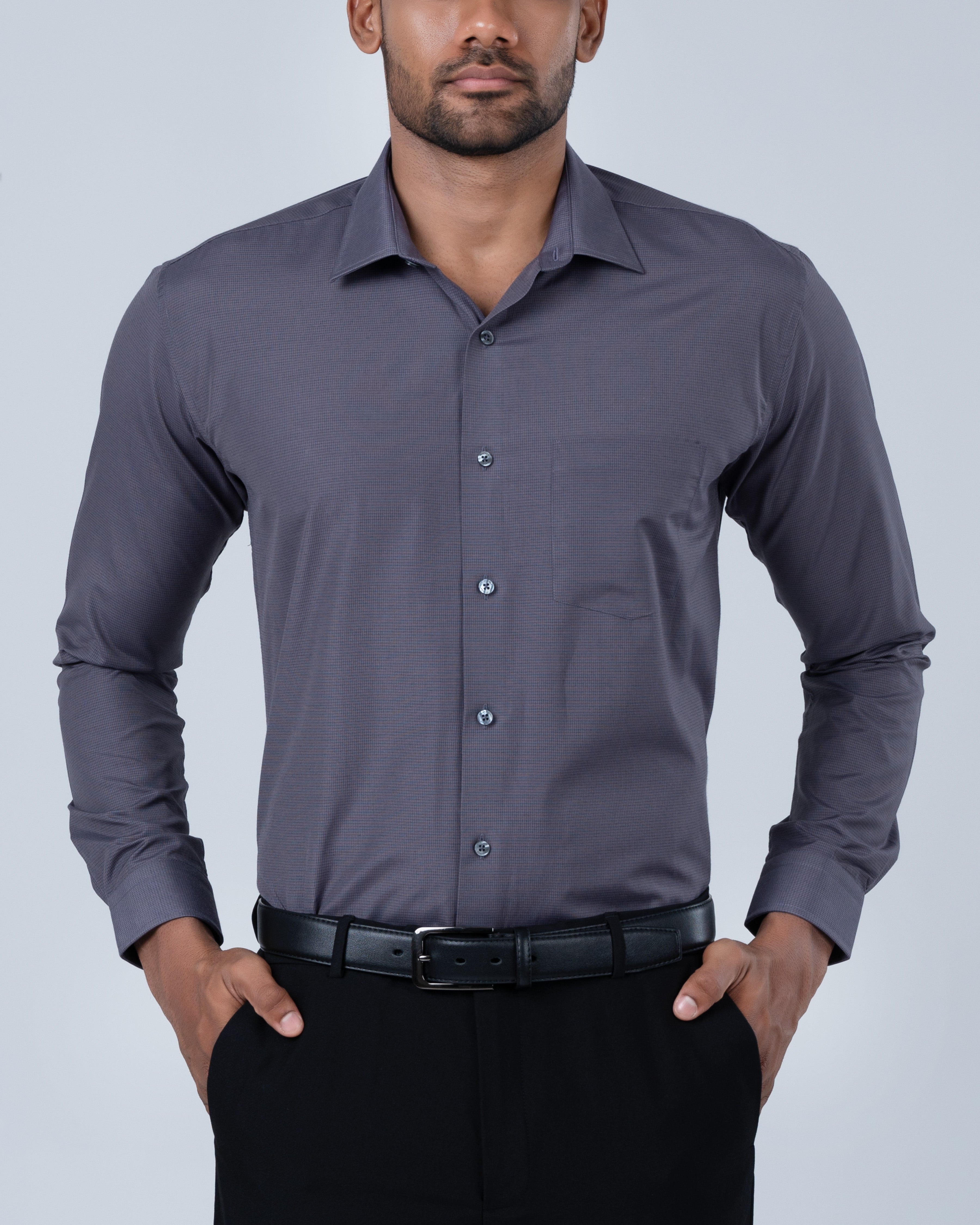 Vantage Business Micro Check Slim Fit Long Sleeve Men’s Shirt