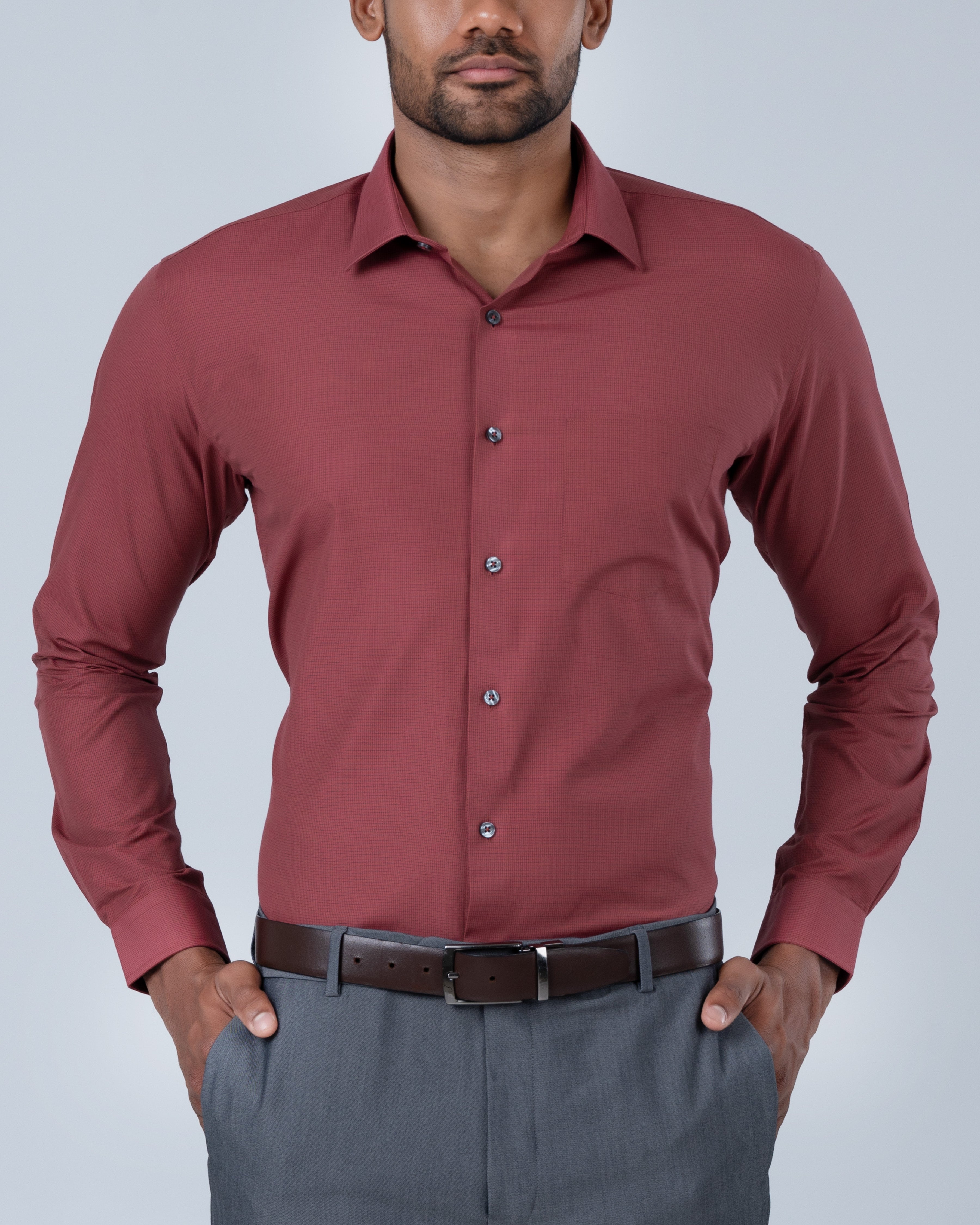 Vantage Business Micro Check Slim Fit Long Sleeve Men’s Shirt