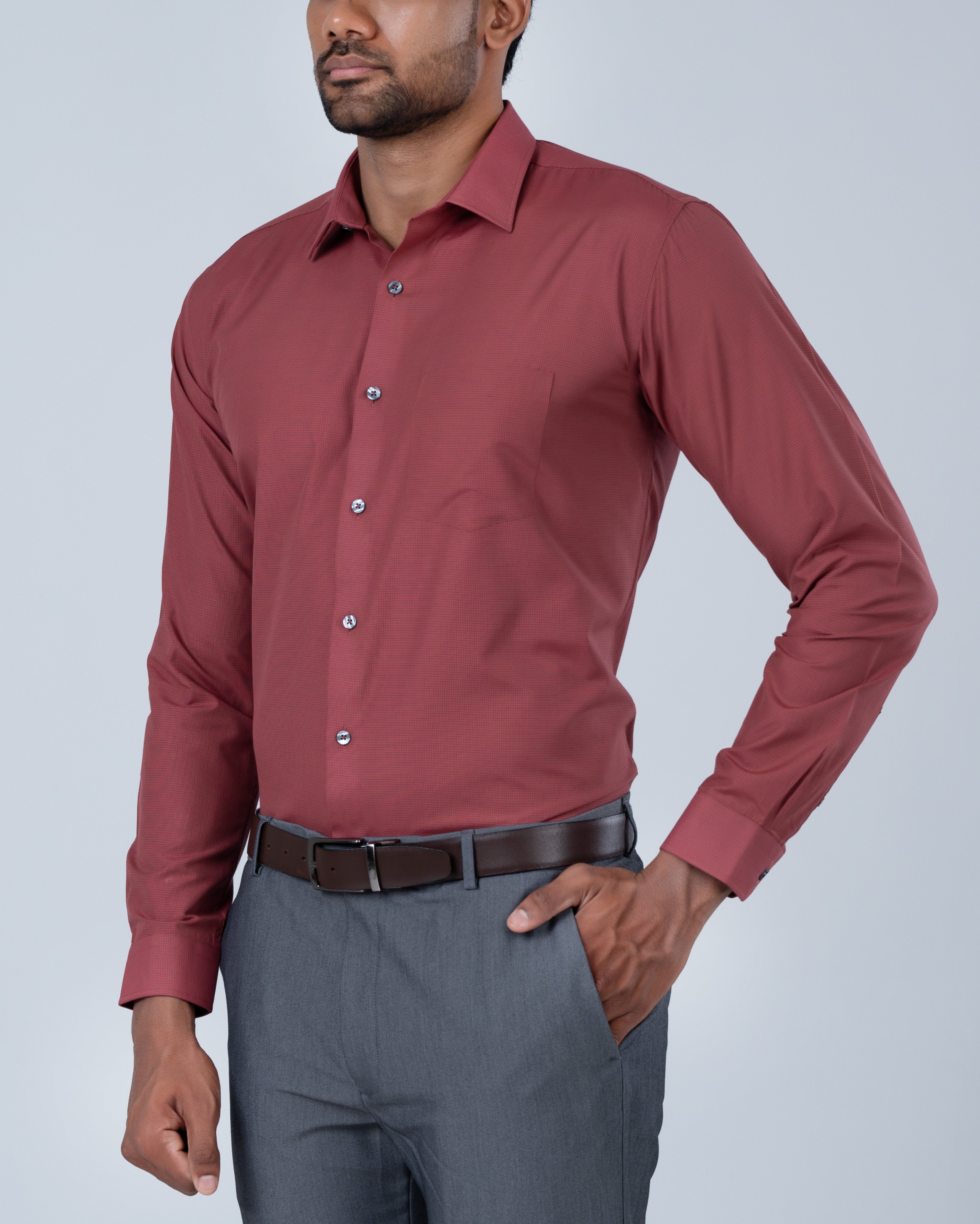 Vantage Business Micro Check Slim Fit Long Sleeve Men’s Shirt