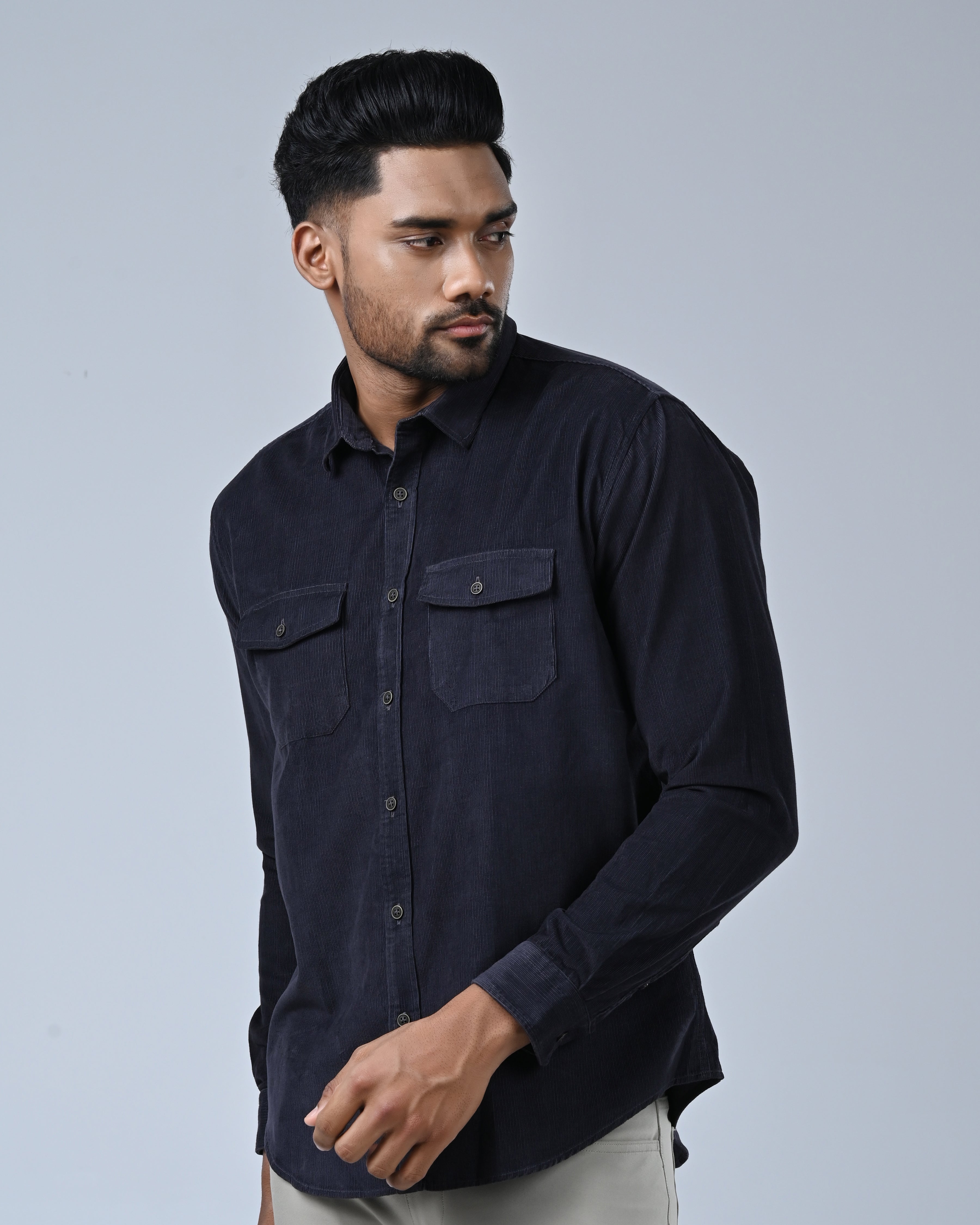 Vantage Men’s Corduroy Casual Shirt – 100% Cotton Slim Fit Long Sleeve