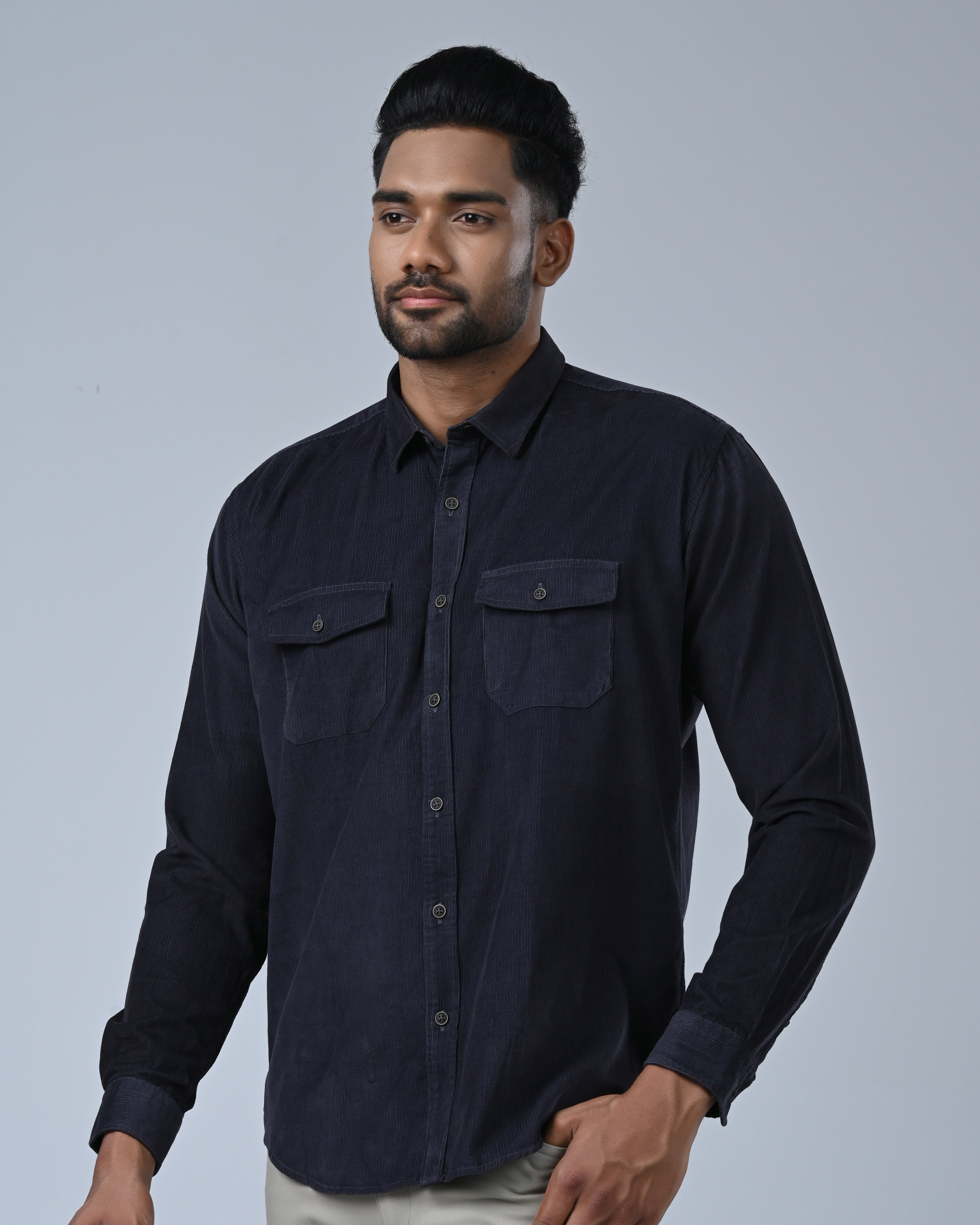 Vantage Men’s Corduroy Casual Shirt – 100% Cotton Slim Fit Long Sleeve