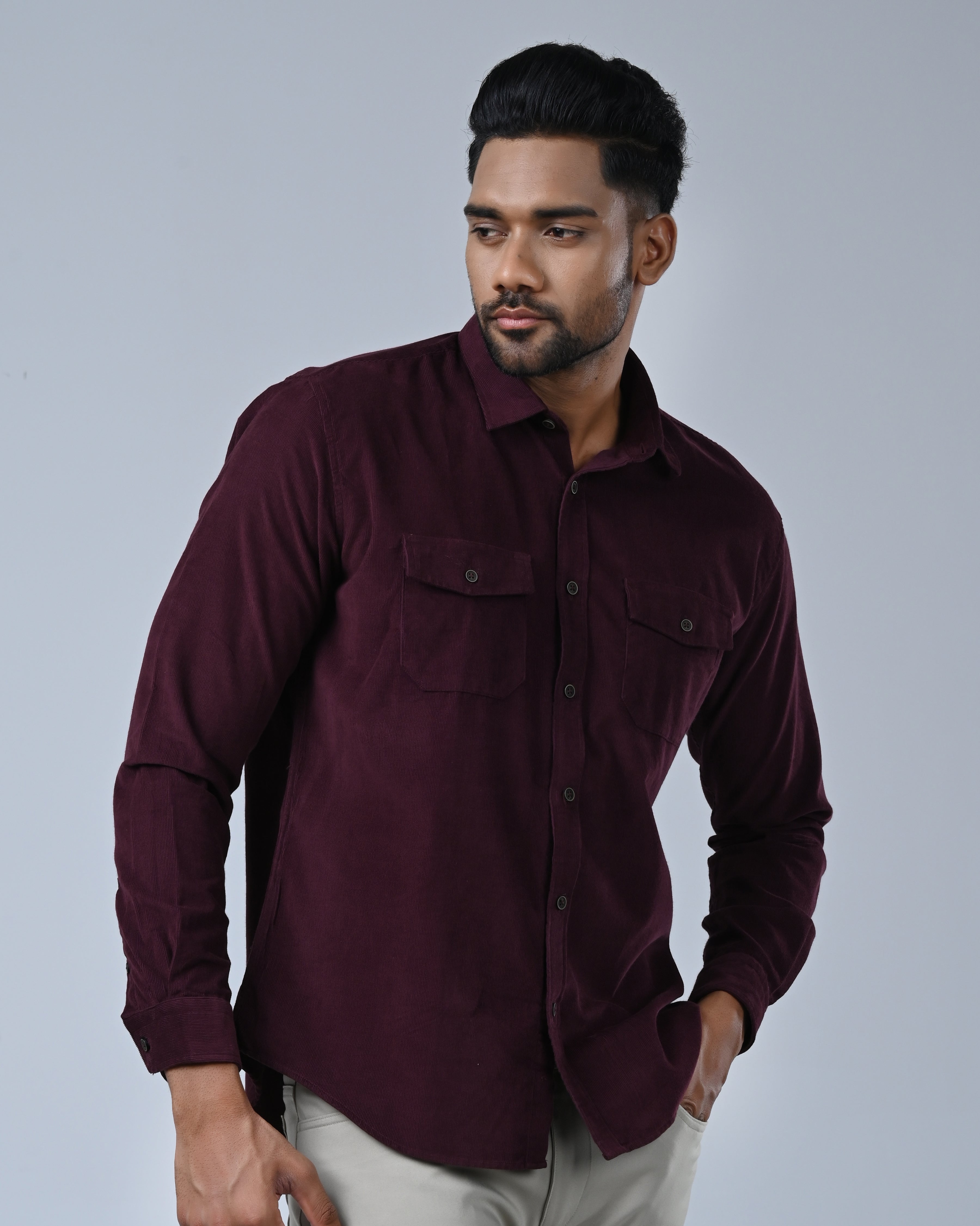 Vantage Men’s Corduroy Casual Shirt – 100% Cotton Slim Fit Long Sleeve