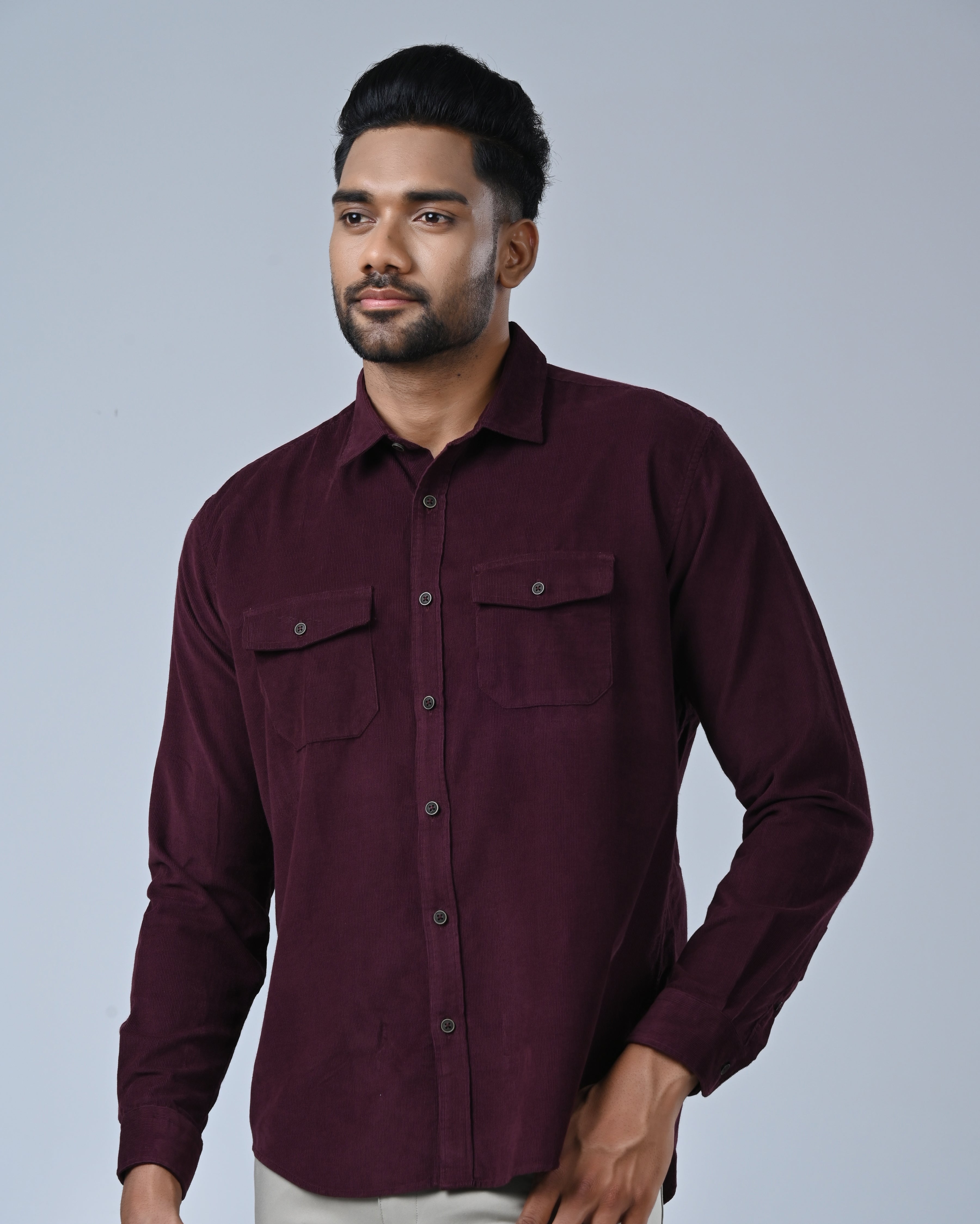 Vantage Men’s Corduroy Casual Shirt – 100% Cotton Slim Fit Long Sleeve
