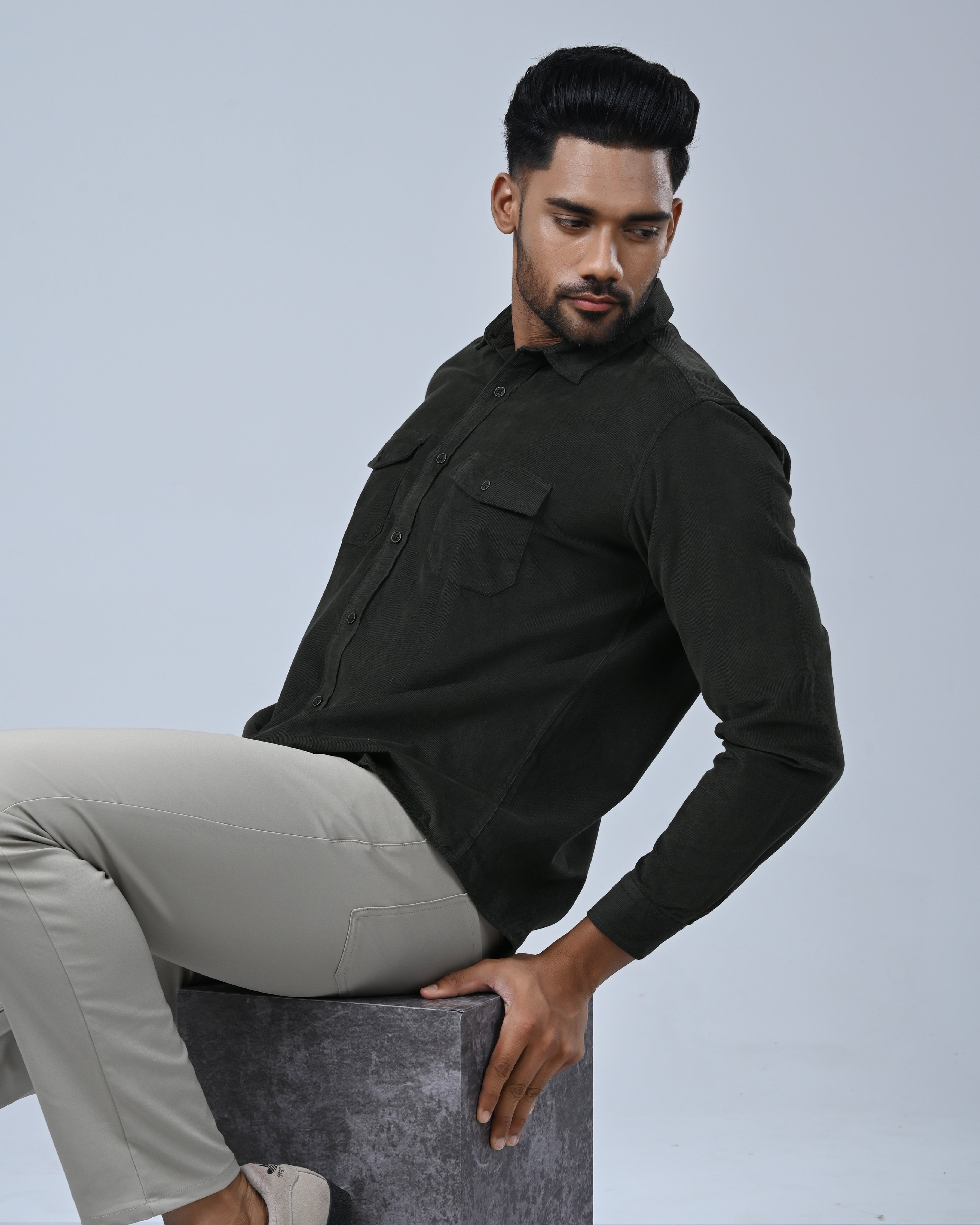 Vantage Men’s Corduroy Casual Shirt – 100% Cotton Slim Fit Long Sleeve