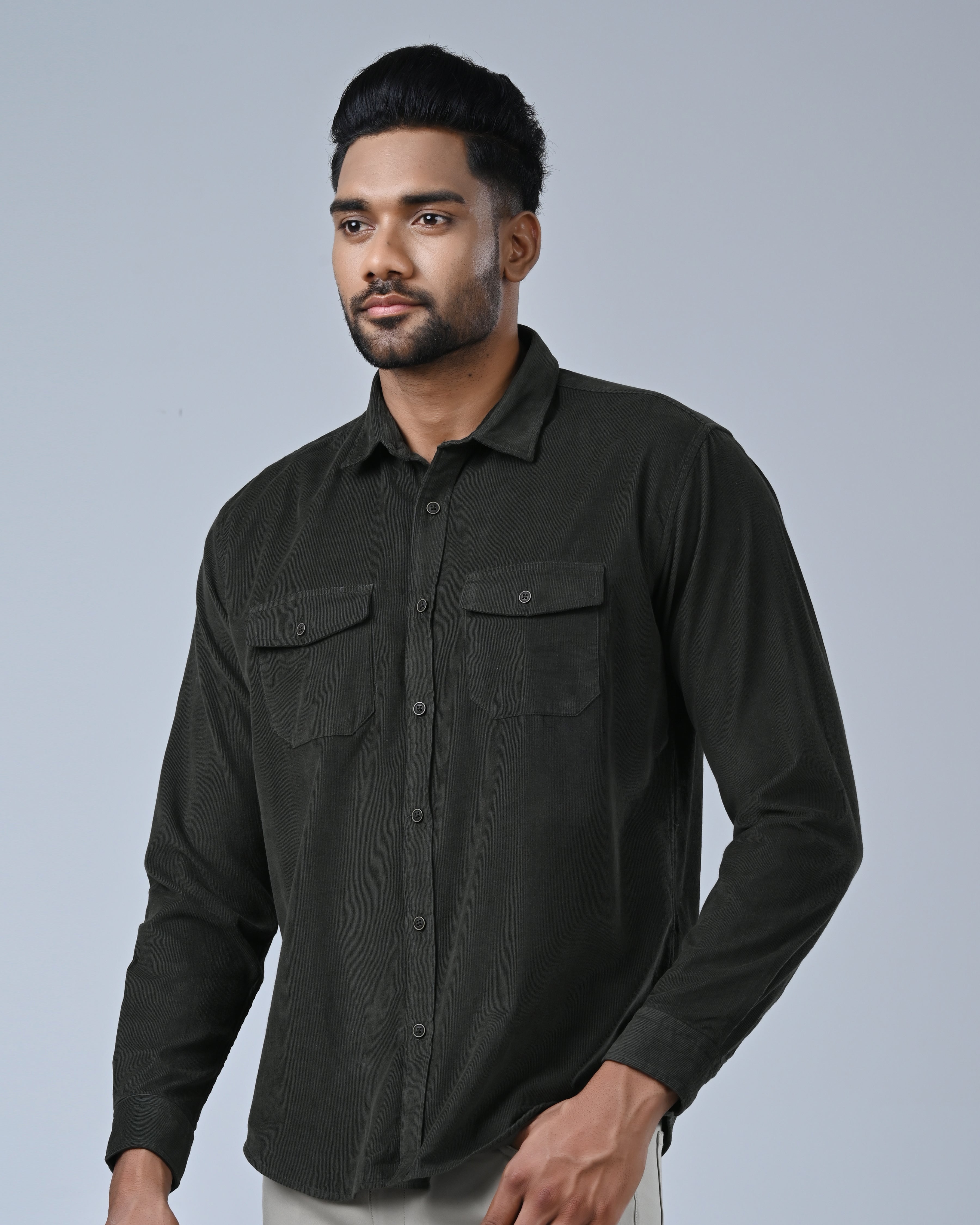 Vantage Men’s Corduroy Casual Shirt – 100% Cotton Slim Fit Long Sleeve