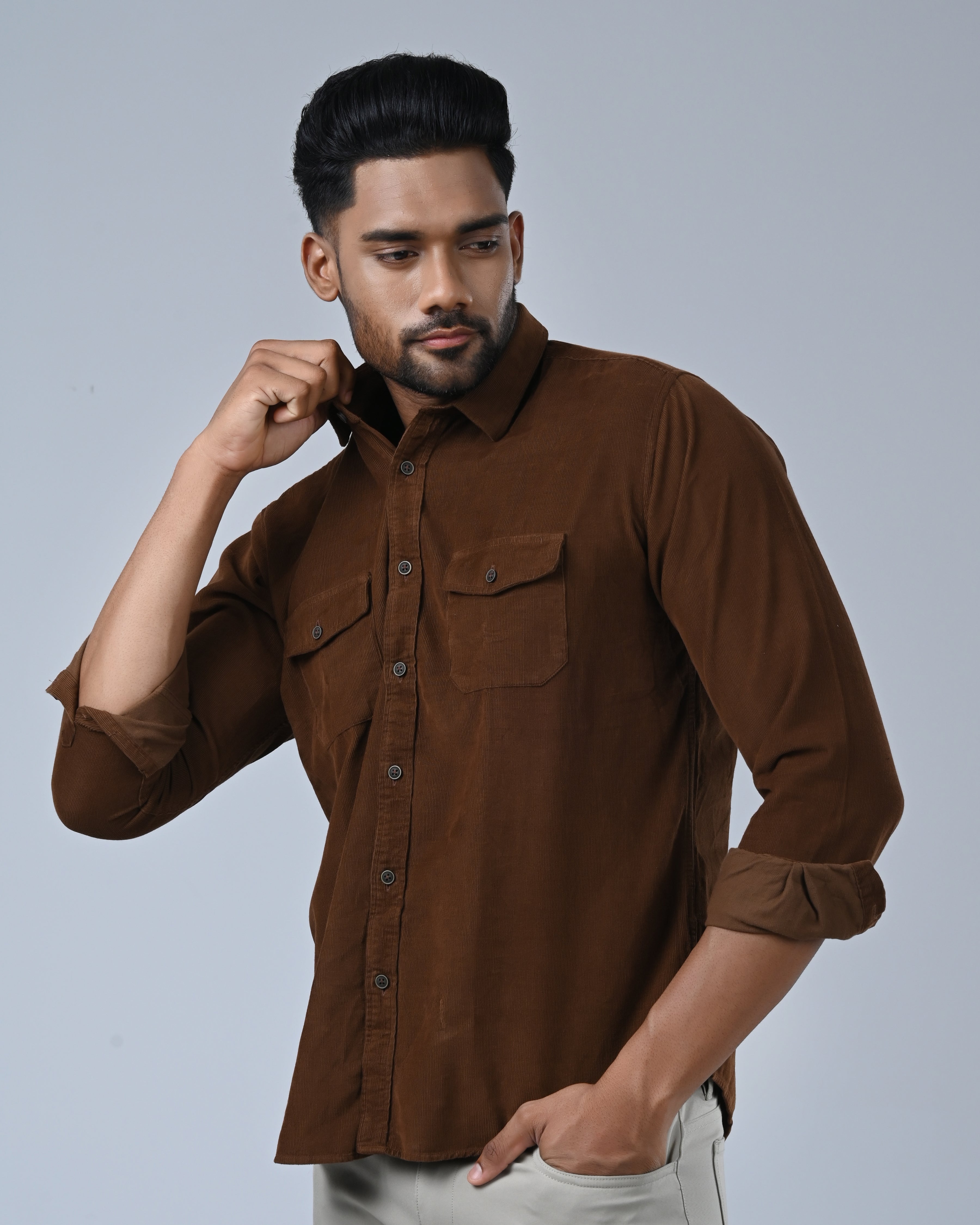 Vantage Men’s Corduroy Casual Shirt – 100% Cotton Slim Fit Long Sleeve