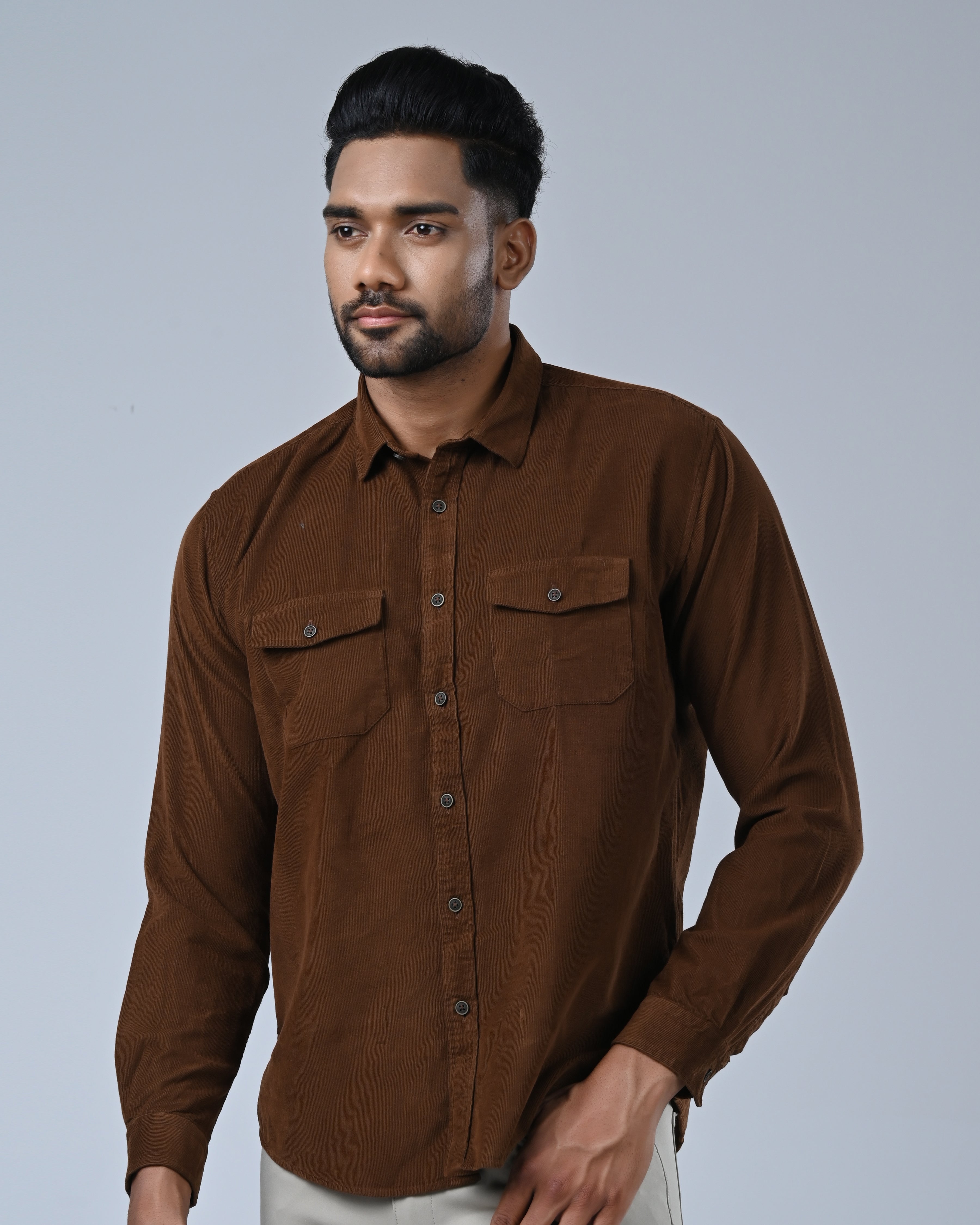 Vantage Men’s Corduroy Casual Shirt – 100% Cotton Slim Fit Long Sleeve