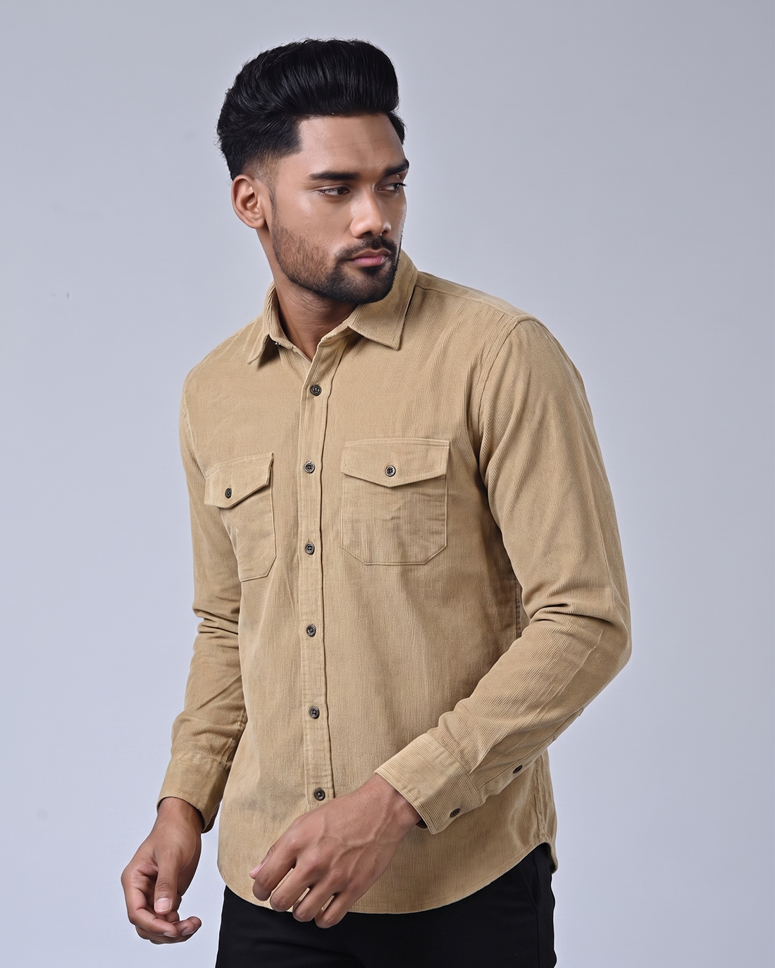 Vantage Men’s Corduroy Casual Shirt – 100% Cotton Relax Fit Short Sleeve