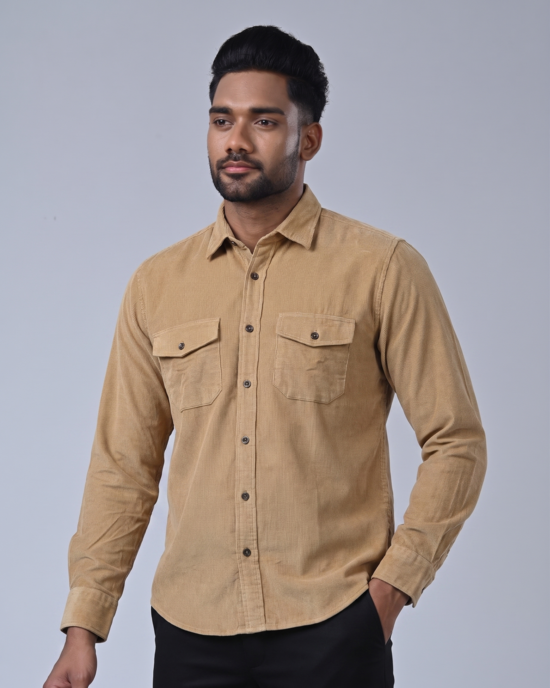 Vantage Men’s Corduroy Casual Shirt – 100% Cotton Relax Fit Short Sleeve