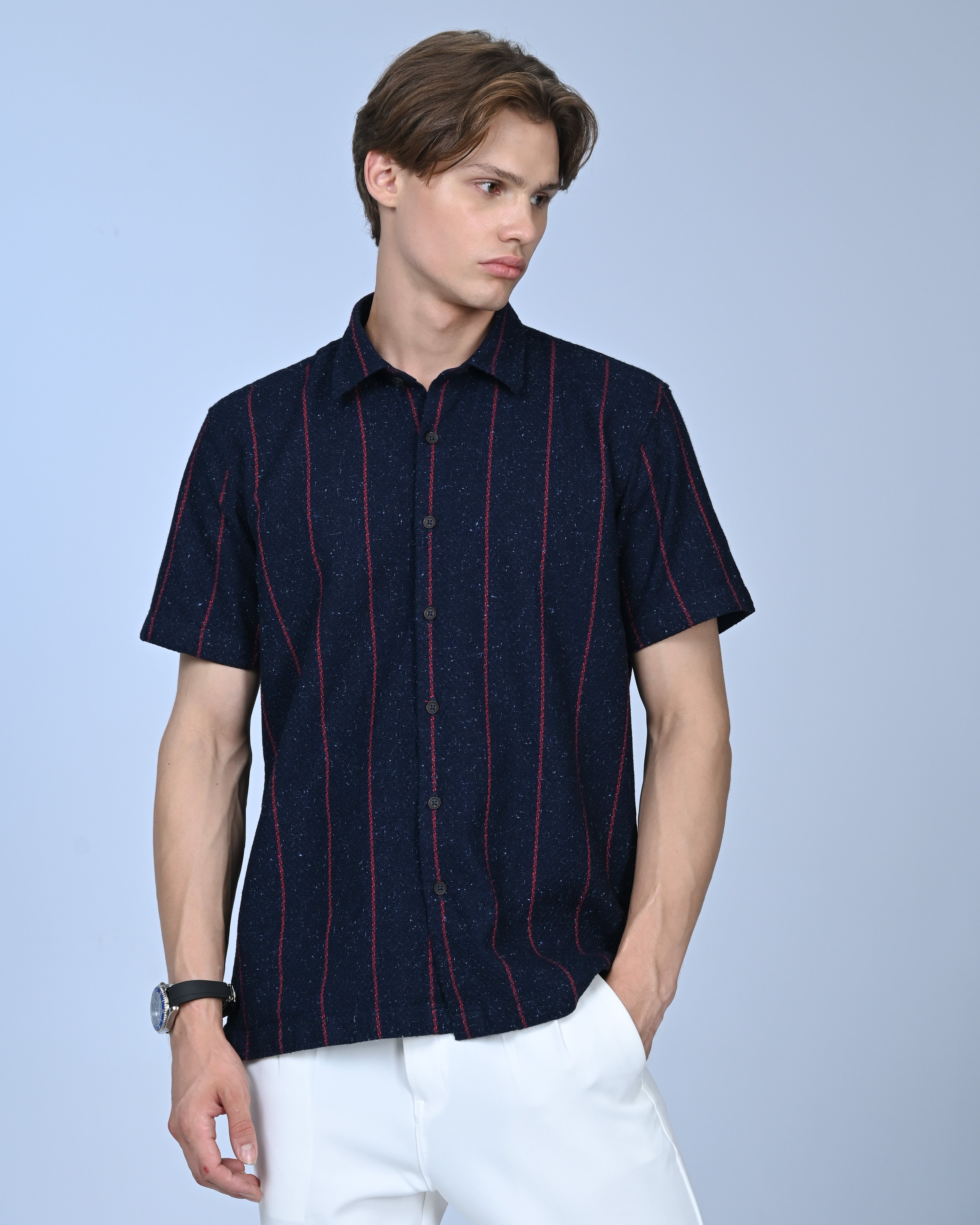 Vantage Men's Casual Relax Fit Short Sleeve Denim Shirt
