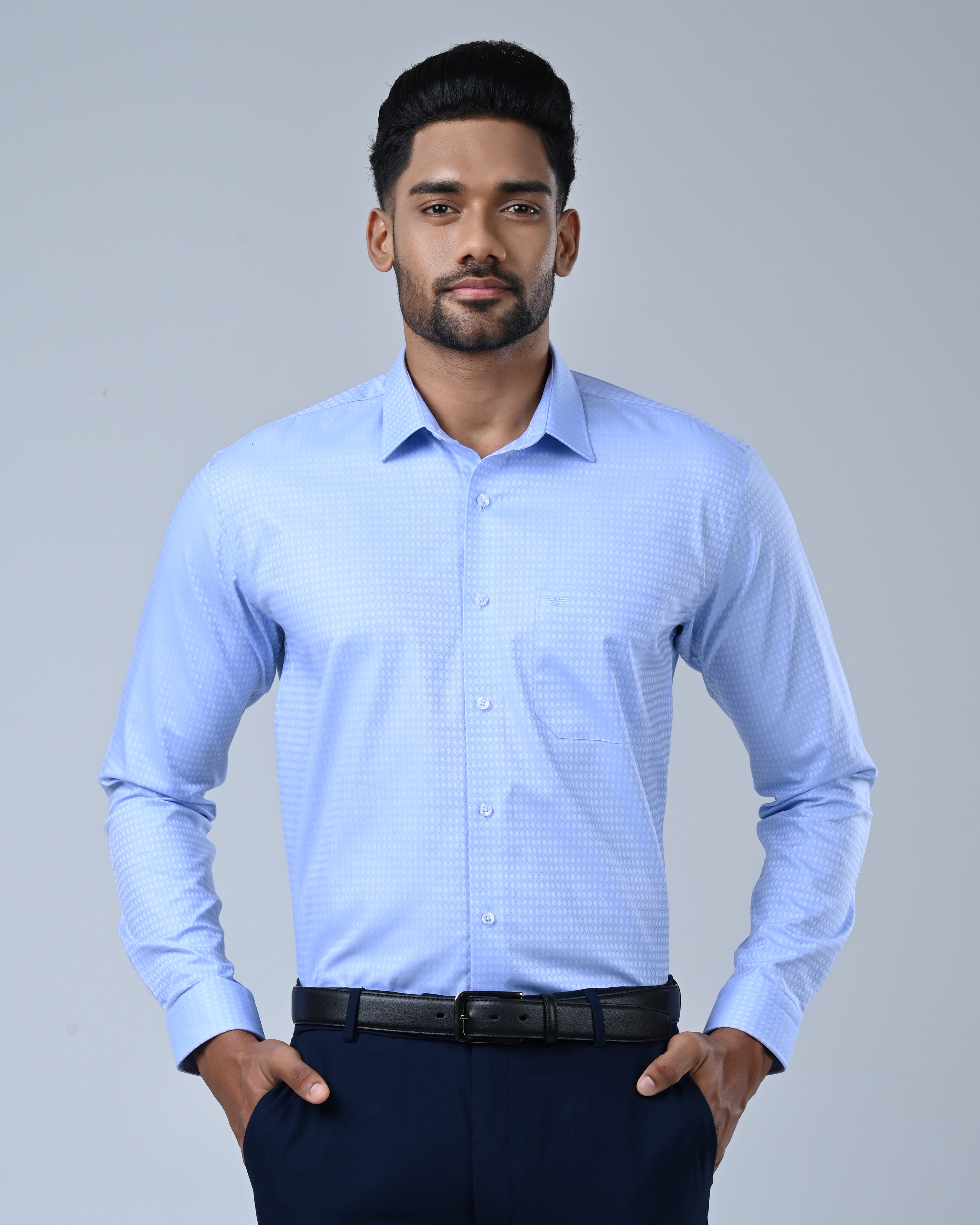 Vantage Blue Premium Giza Cotton Men’s Shirt – Slim Fit Long Sleeve