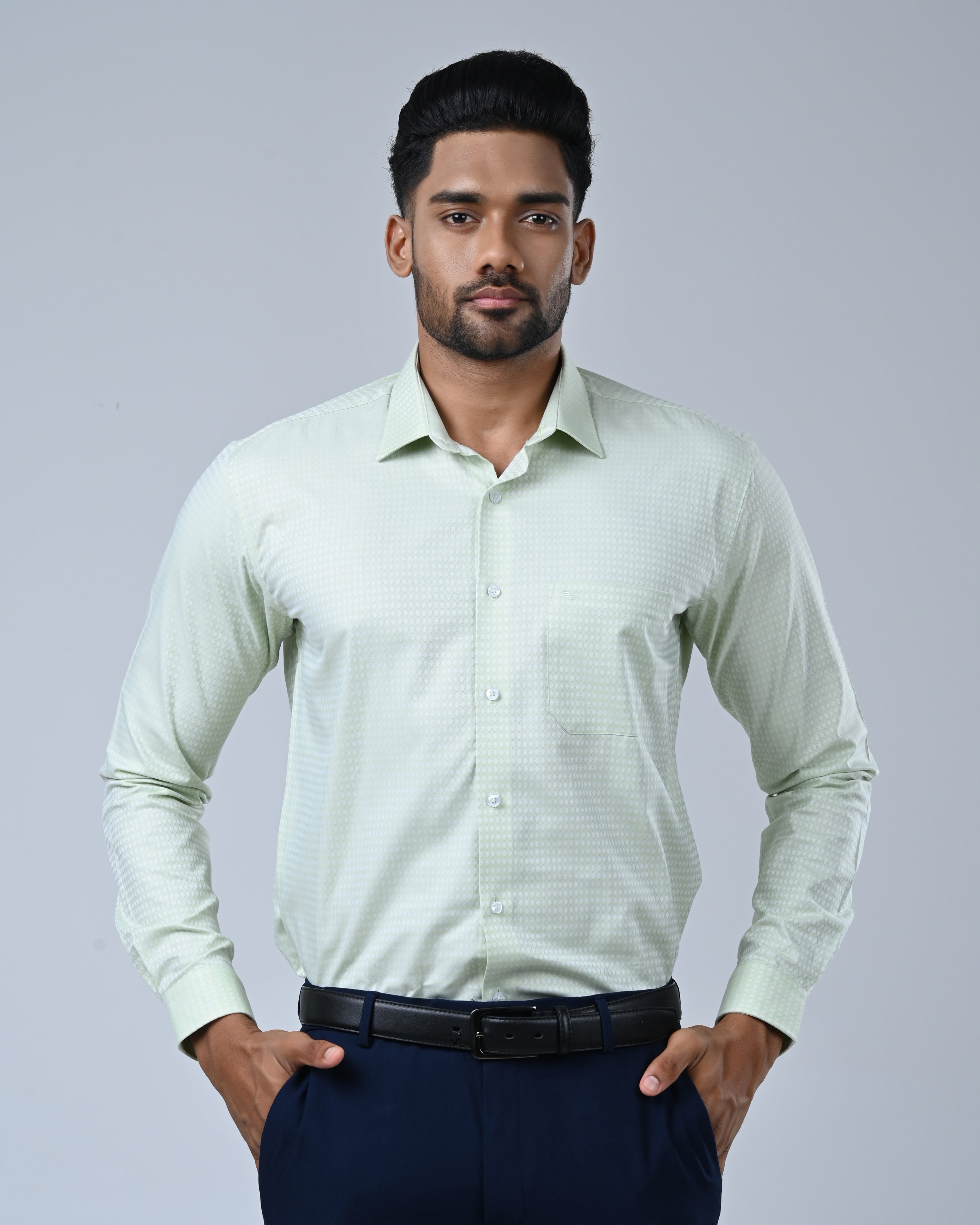 Vantage Blue Premium Giza Cotton Men’s Shirt – Slim Fit Long Sleeve