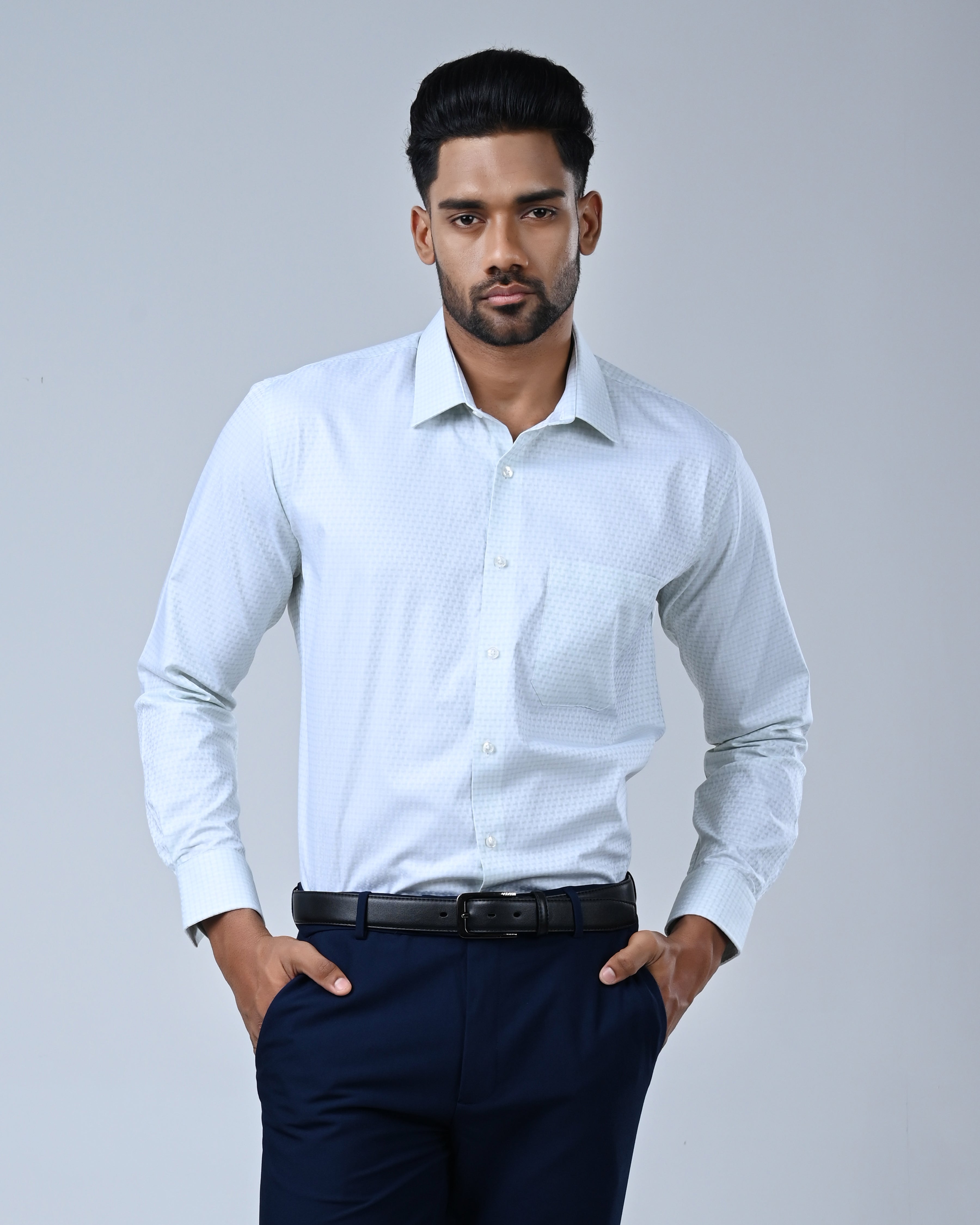 Vantage Blue Premium Giza Cotton Men’s Shirt – Regular Fit Long Sleeve