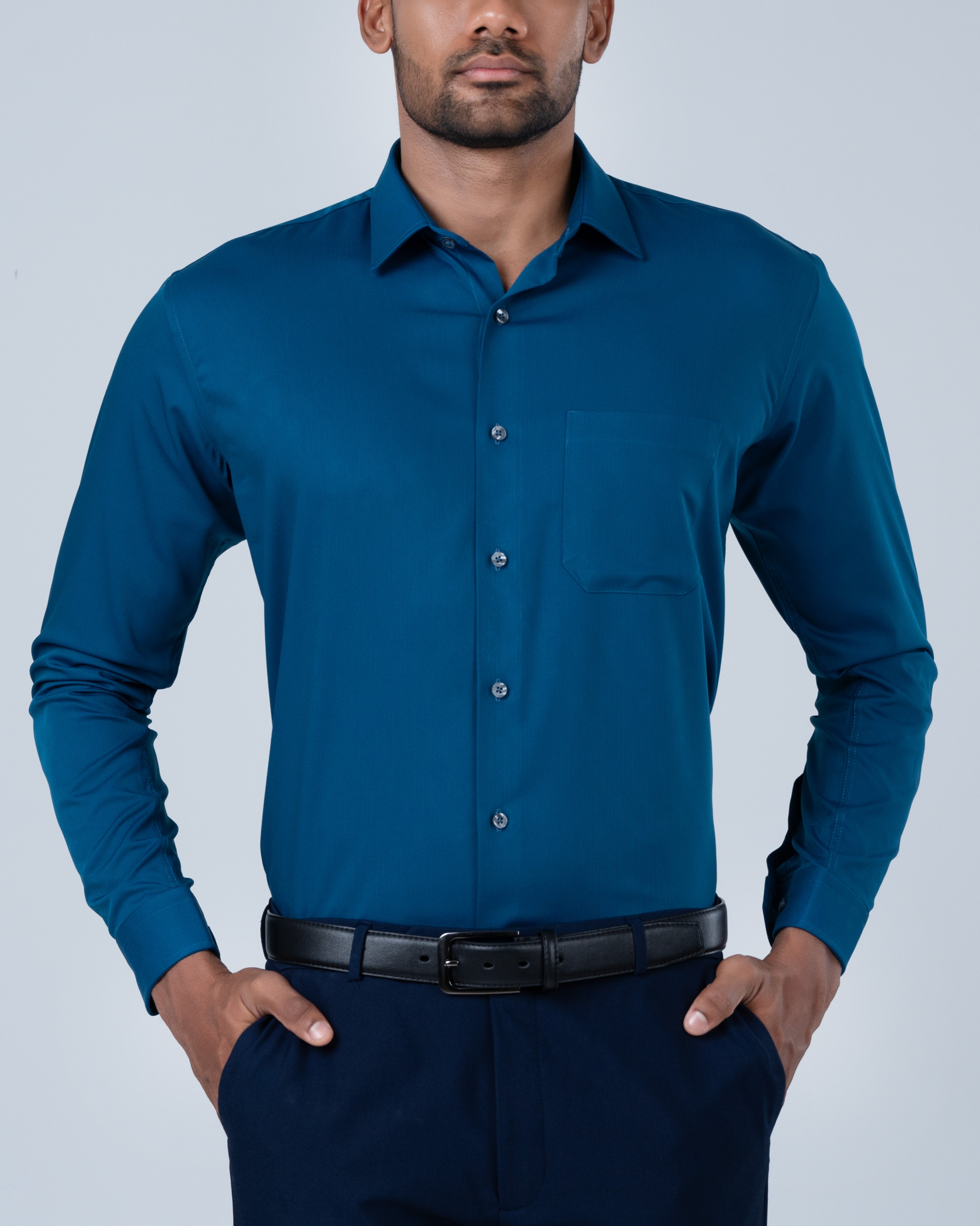 Vantage Blue Premium Bamboo Stretch Slim Fit Long Sleeve Men’s Shirt