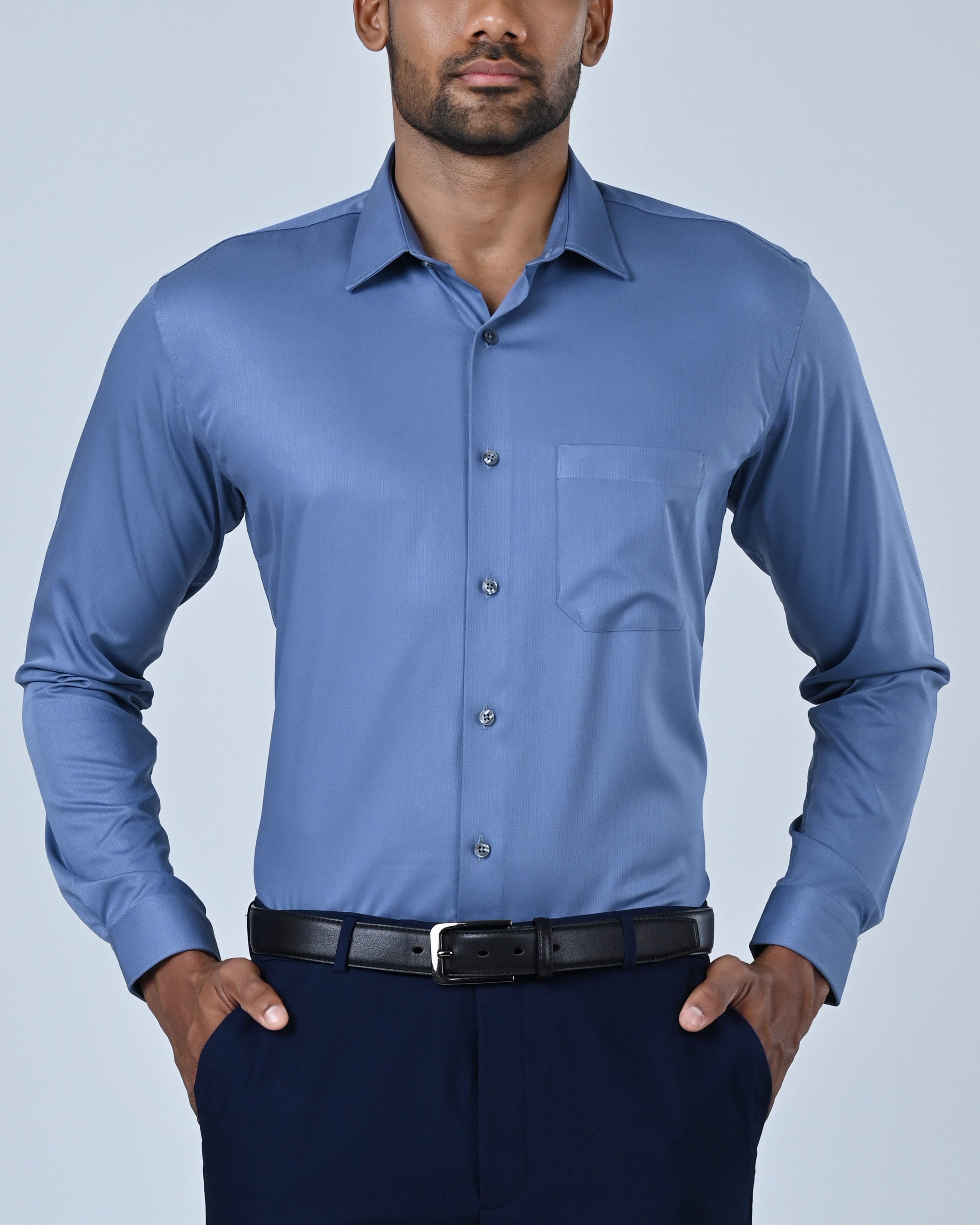Vantage Blue Premium Bamboo Stretch Slim Fit Long Sleeve Men’s Shirt
