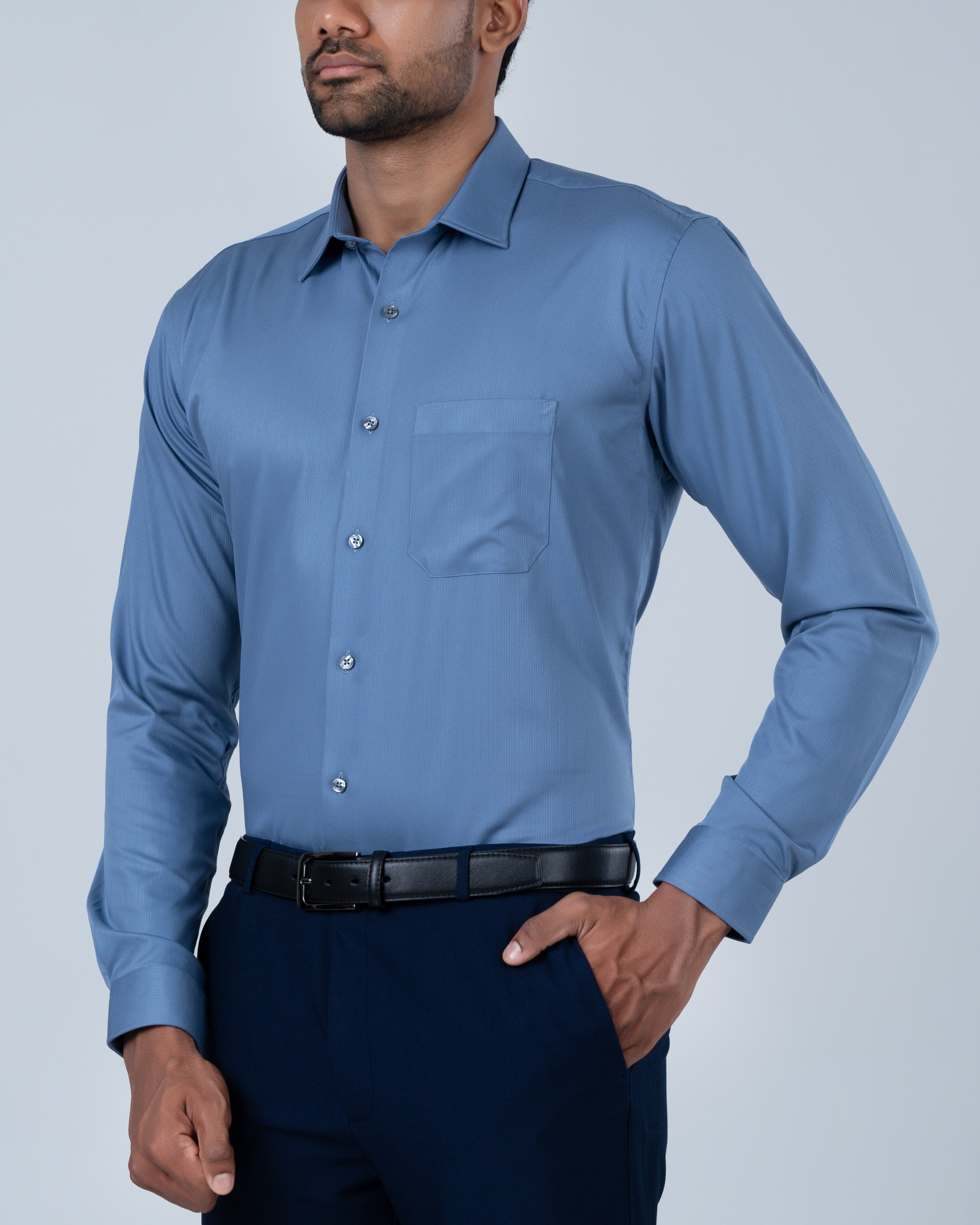Vantage Blue Premium Bamboo Stretch Slim Fit Long Sleeve Men’s Shirt