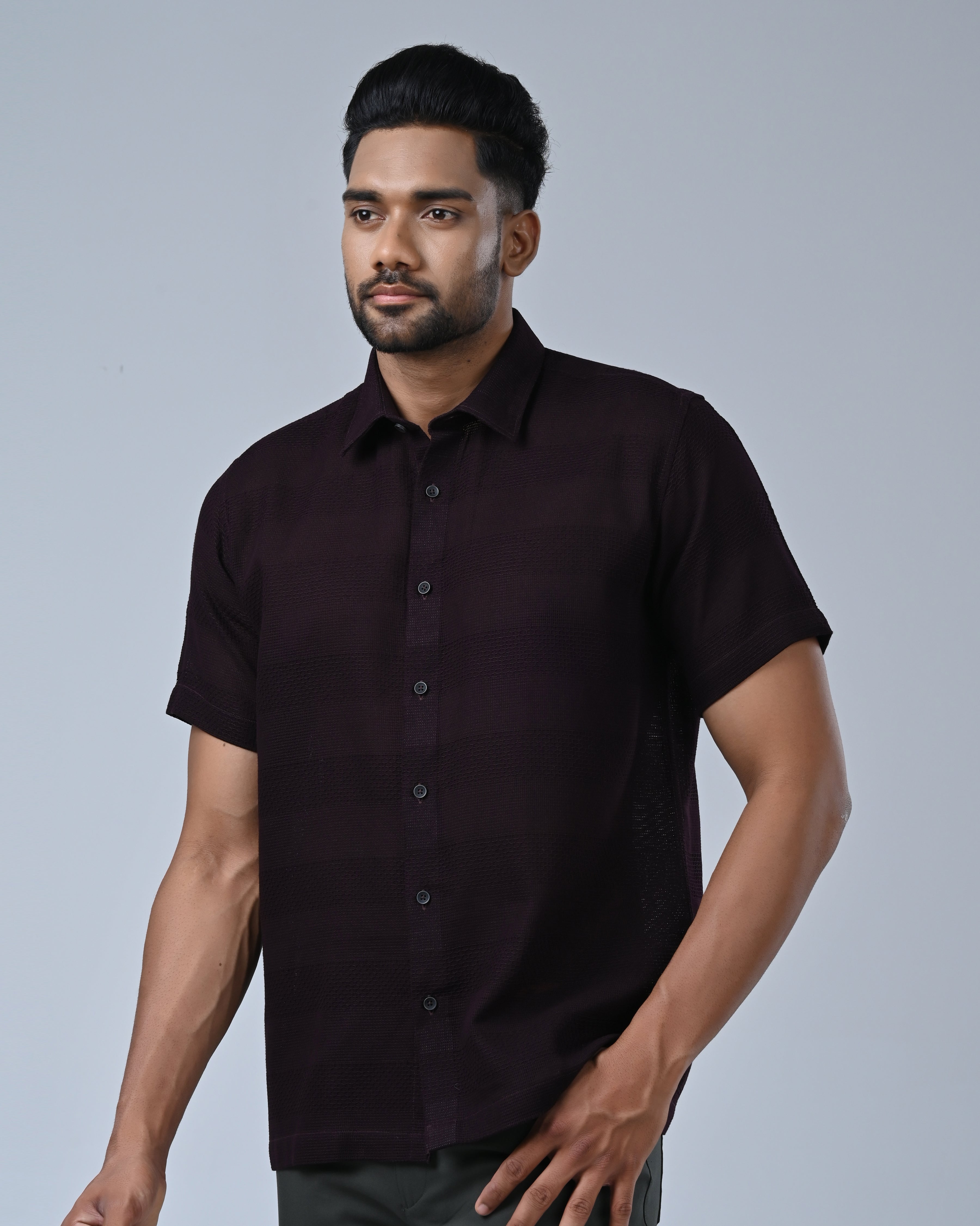 Vantage Men’s Honeycomb Design Casual Shirt – 100% Cotton Relax Fit Short Sleeve