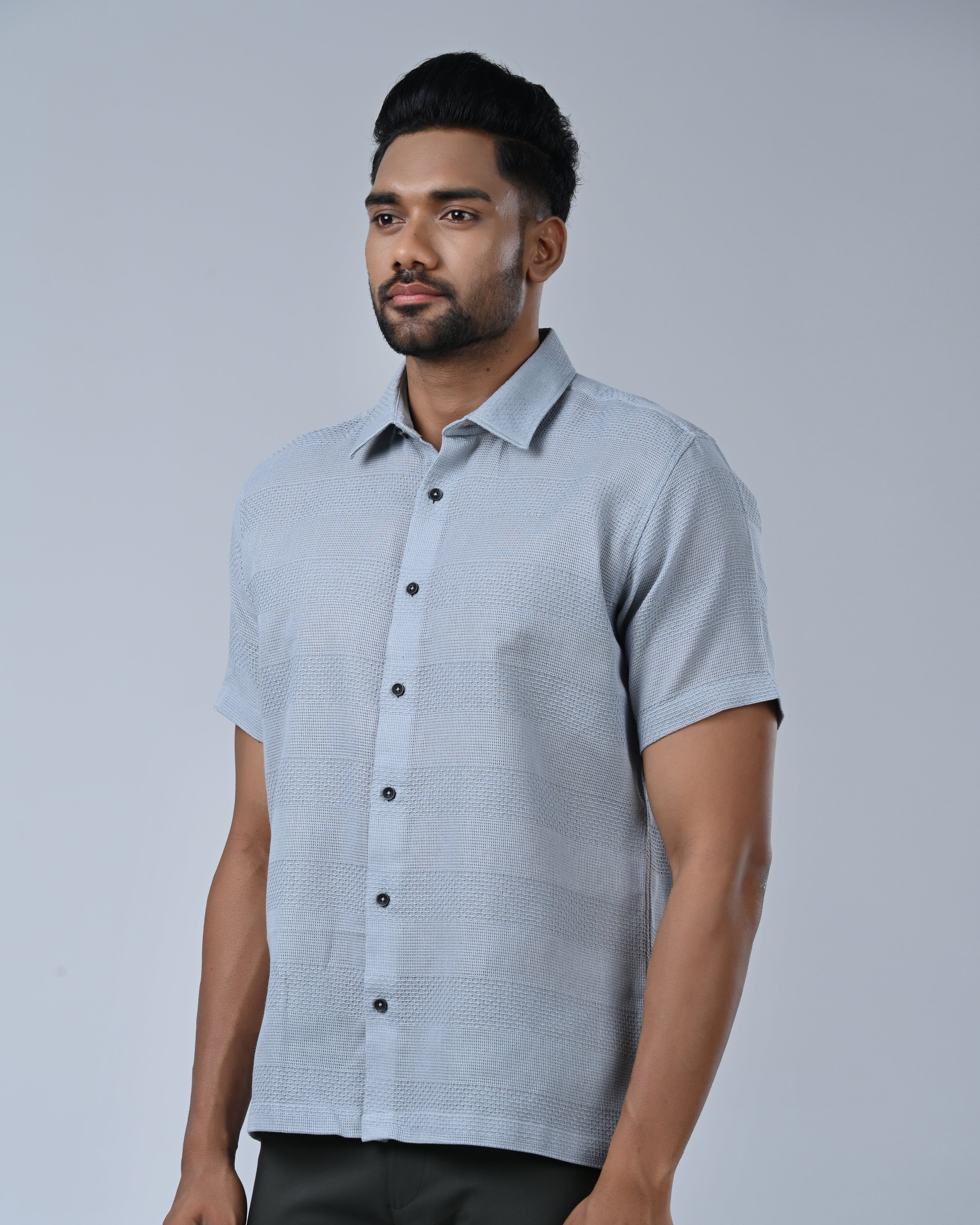 Vantage Men’s Honeycomb Design Casual Shirt – 100% Cotton Relax Fit Short Sleeve