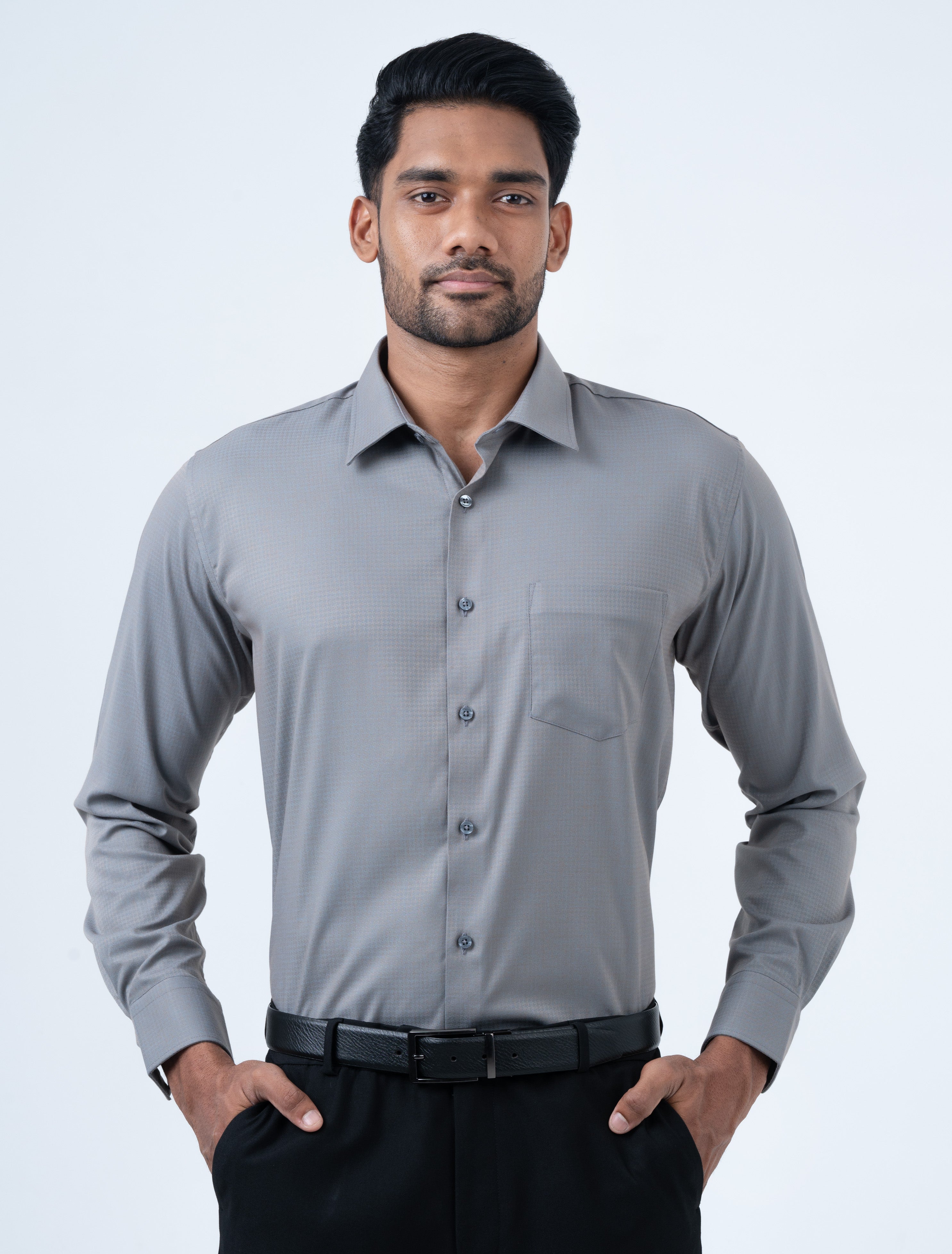 Vantage Blue Regular Fit Long Sleeve Bamboo Dobby  Men’s Shirt