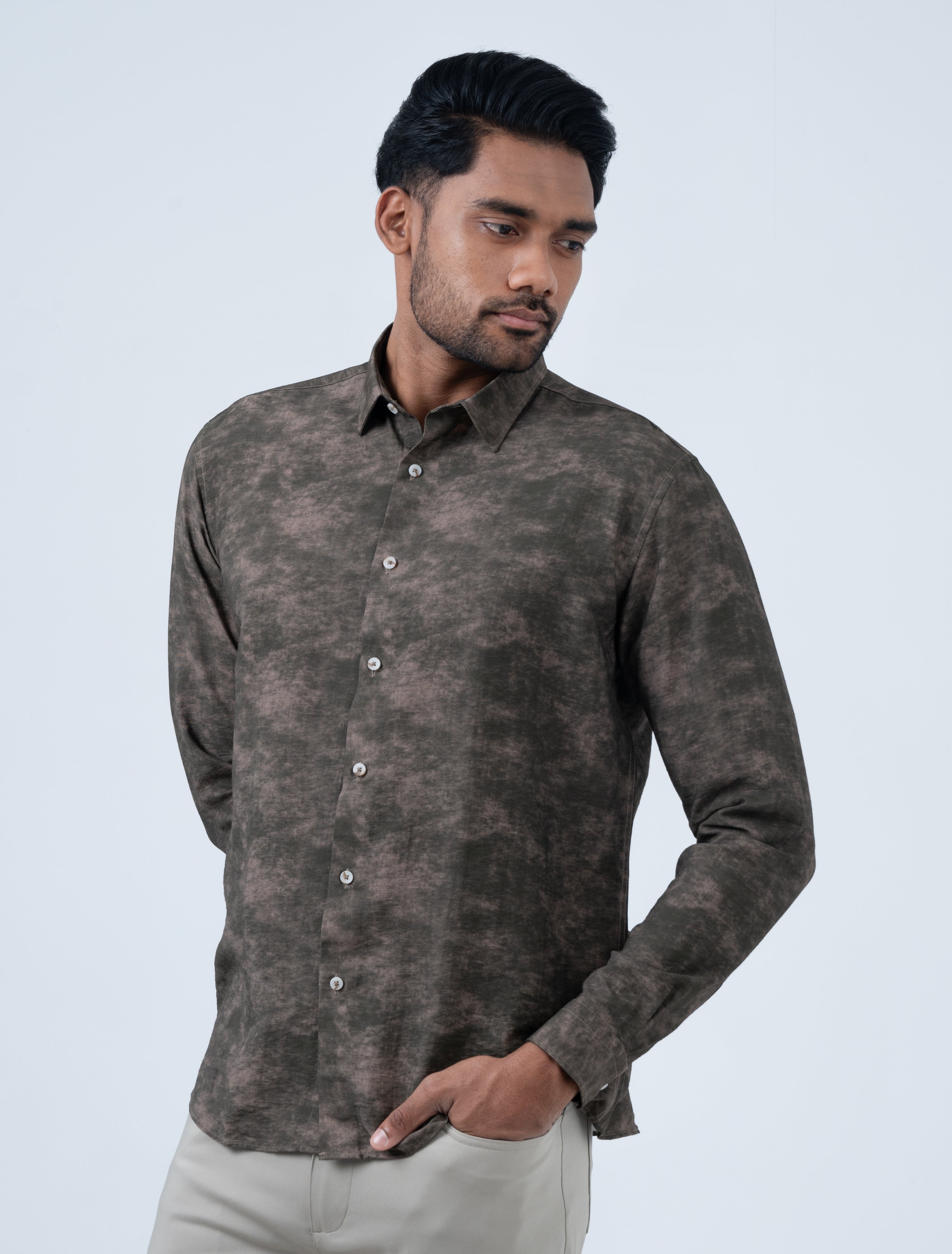 Vantage Men's Casual Slim Fit Long Sleeve Printed Shirt