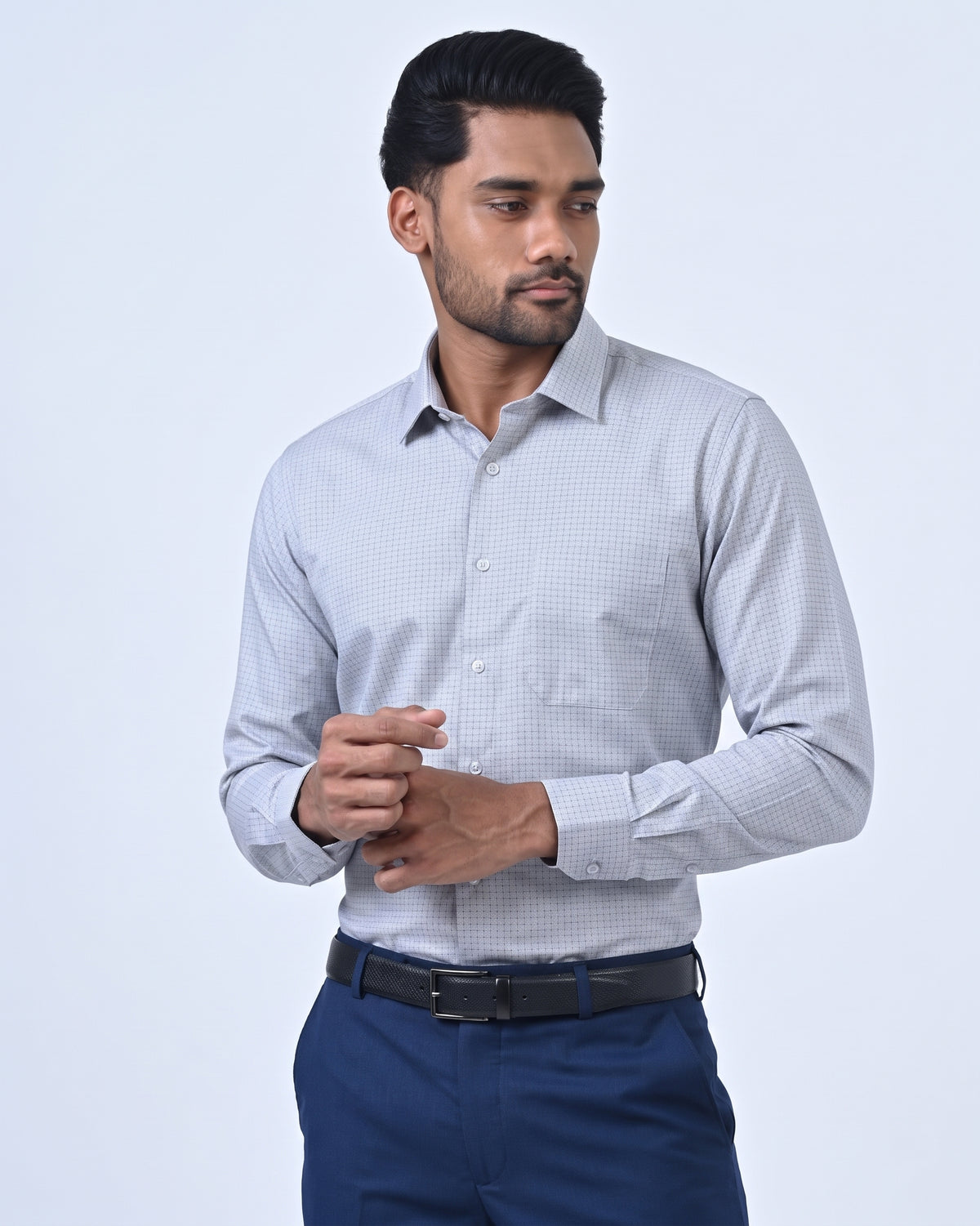 Vantage Business Slim Fit Long Sleeve Dobby Check Men’s Shirt