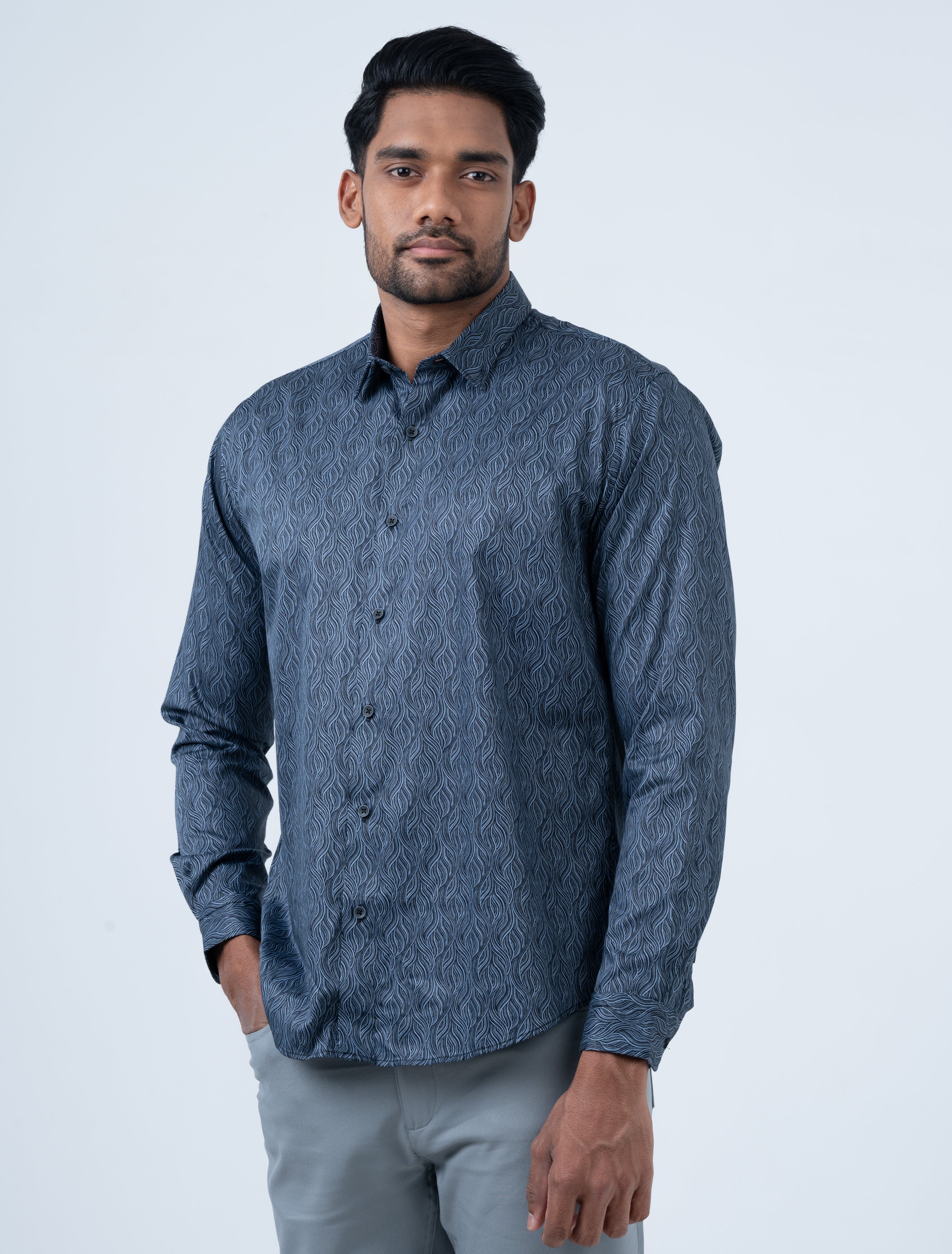 Vantage Men's Casual Slim Fit Long Sleeve 100% Cotton Printed Shirt