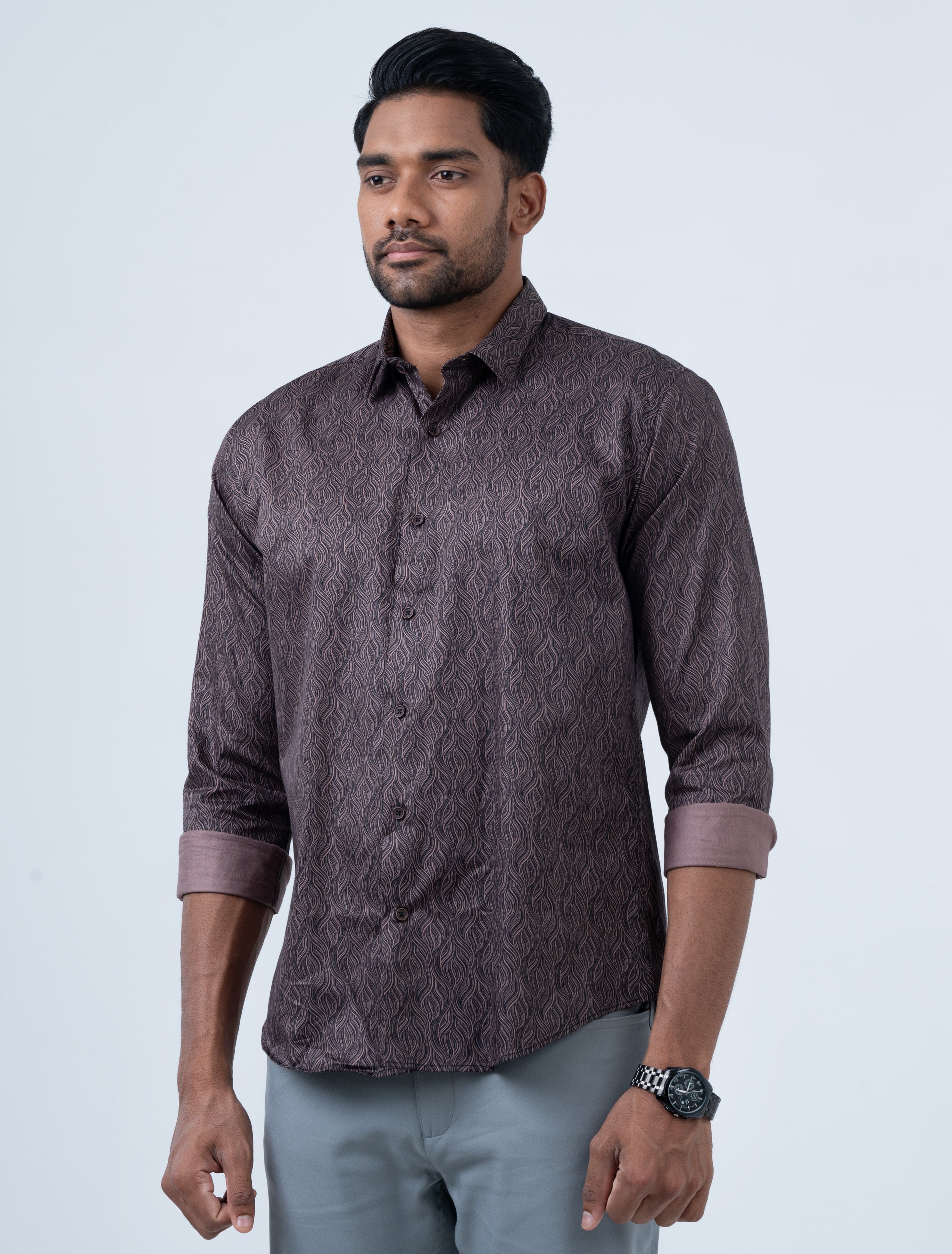 Vantage Men's Casual Slim Fit Long Sleeve 100% Cotton Printed Shirt