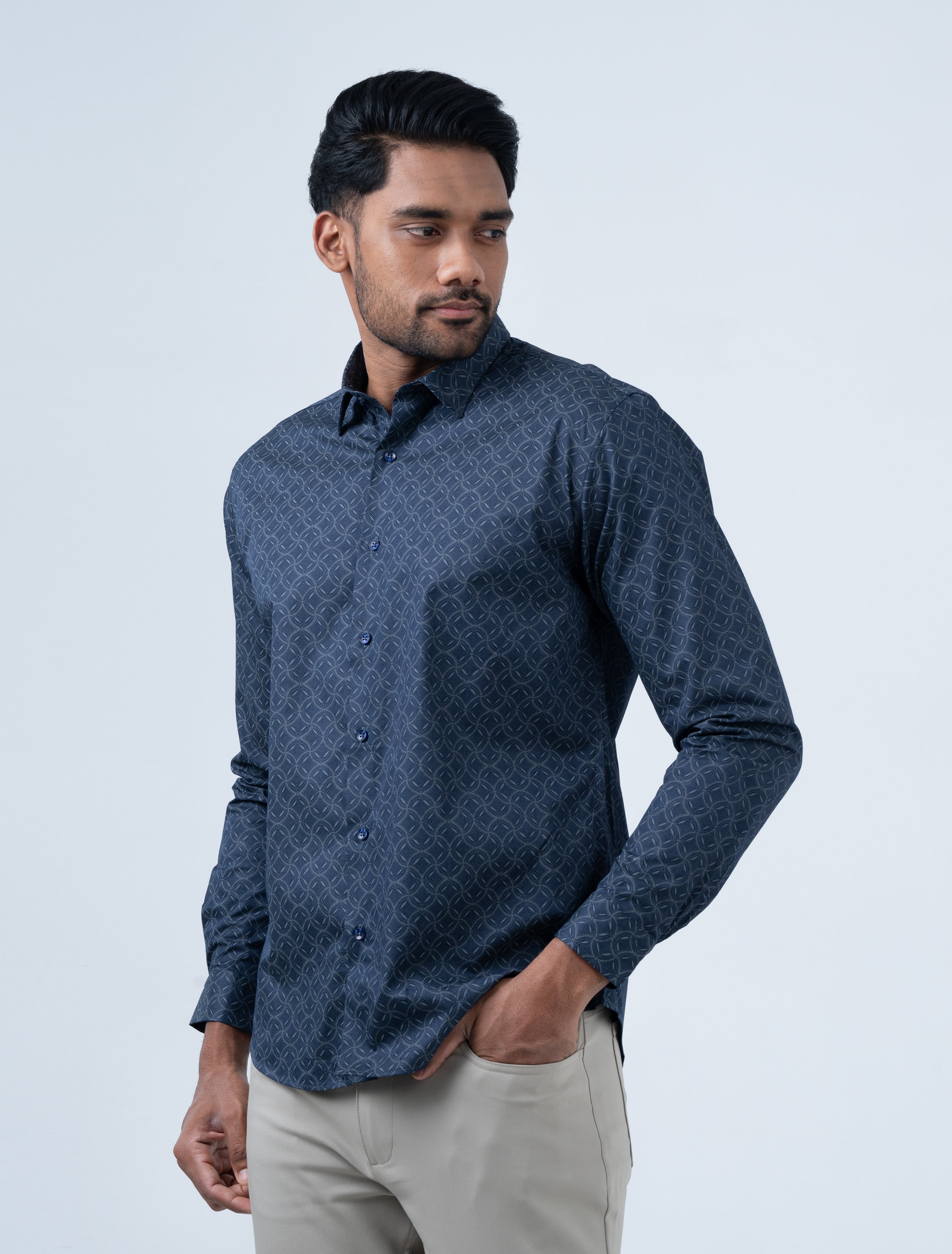 Vantage Men's Casual Slim Fit Long Sleeve 100% Cotton Printed Shirt
