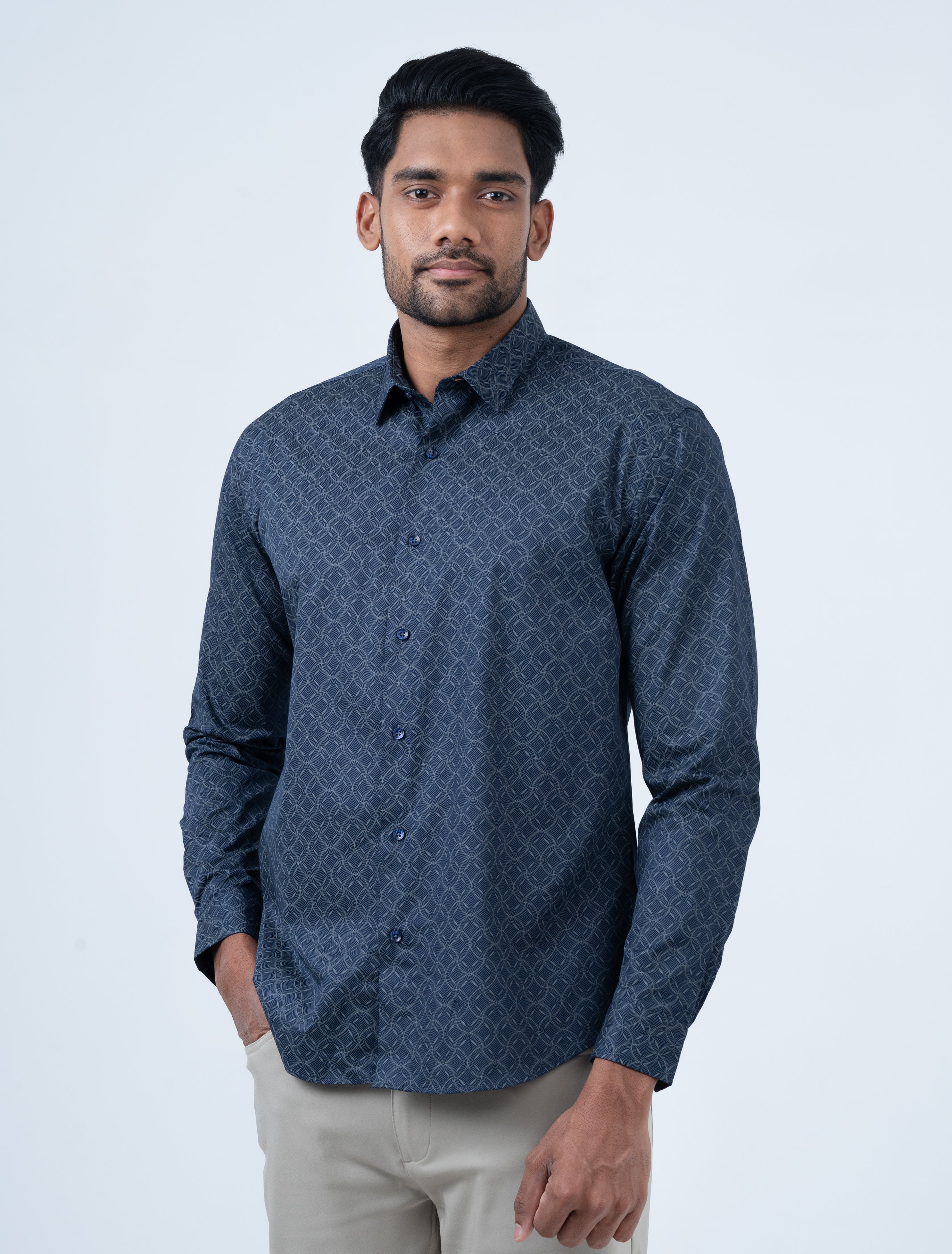 Vantage Men's Casual Slim Fit Long Sleeve 100% Cotton Printed Shirt