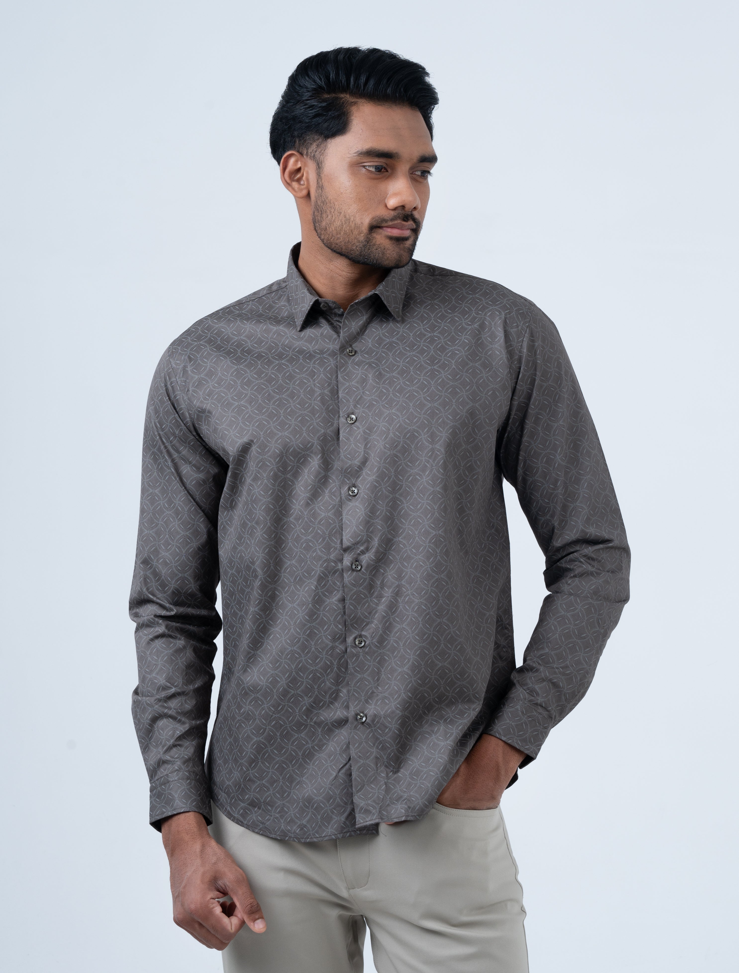 Vantage Men's Casual Slim Fit Long Sleeve 100% Cotton Printed Shirt