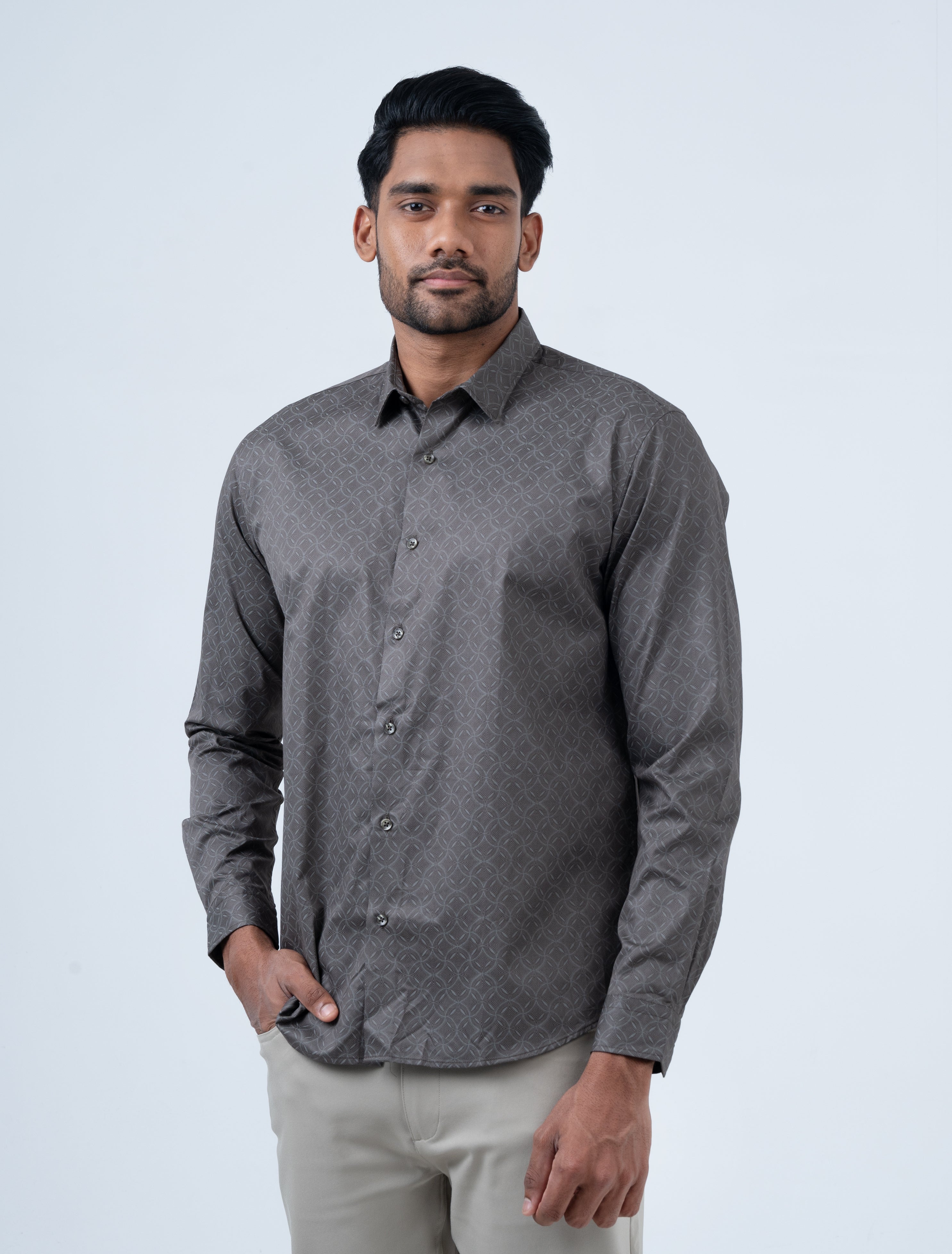 Vantage Men's Casual Slim Fit Long Sleeve 100% Cotton Printed Shirt