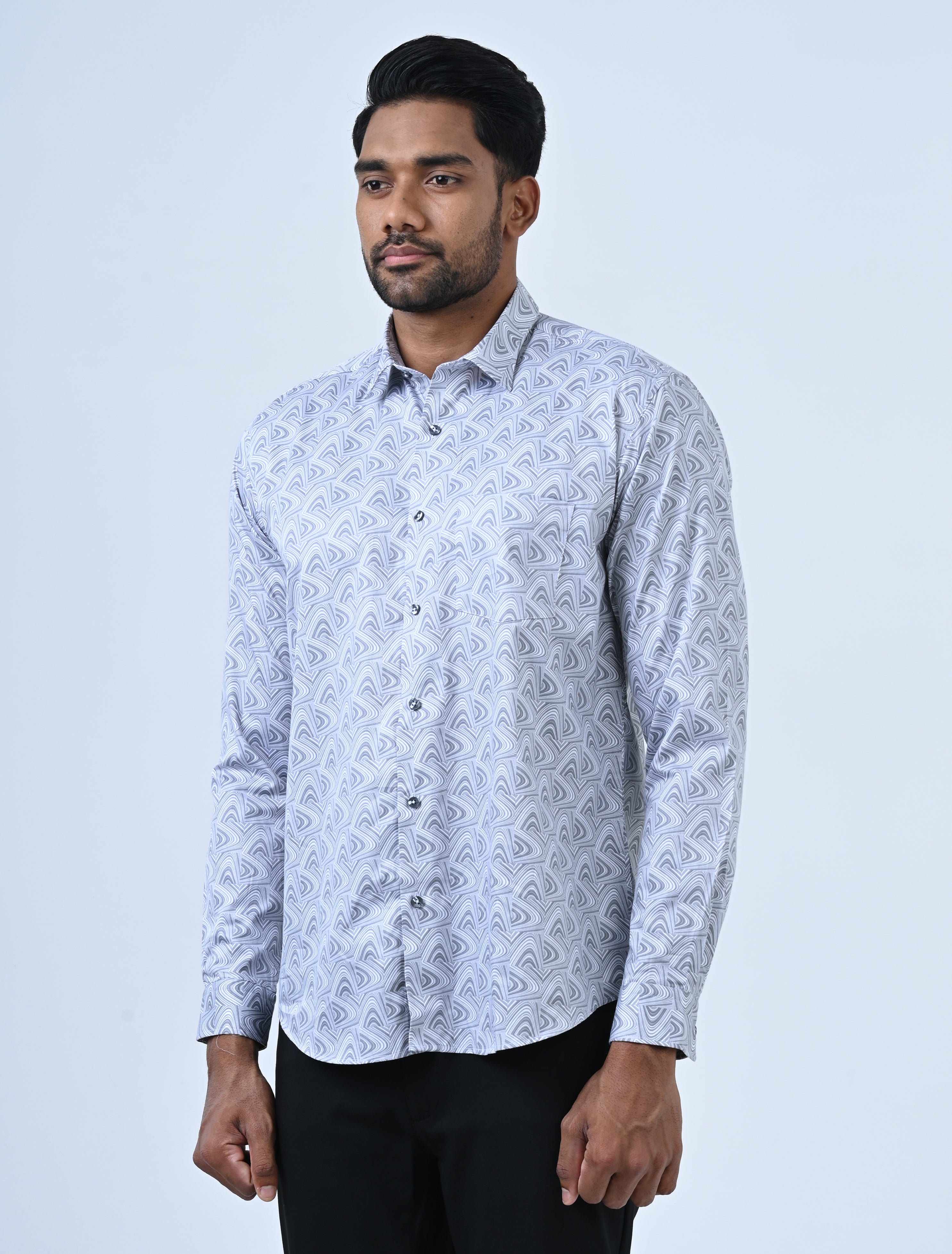 Vantage Men's Casual Slim Fit Long Sleeve 100% Cotton Printed Shirt