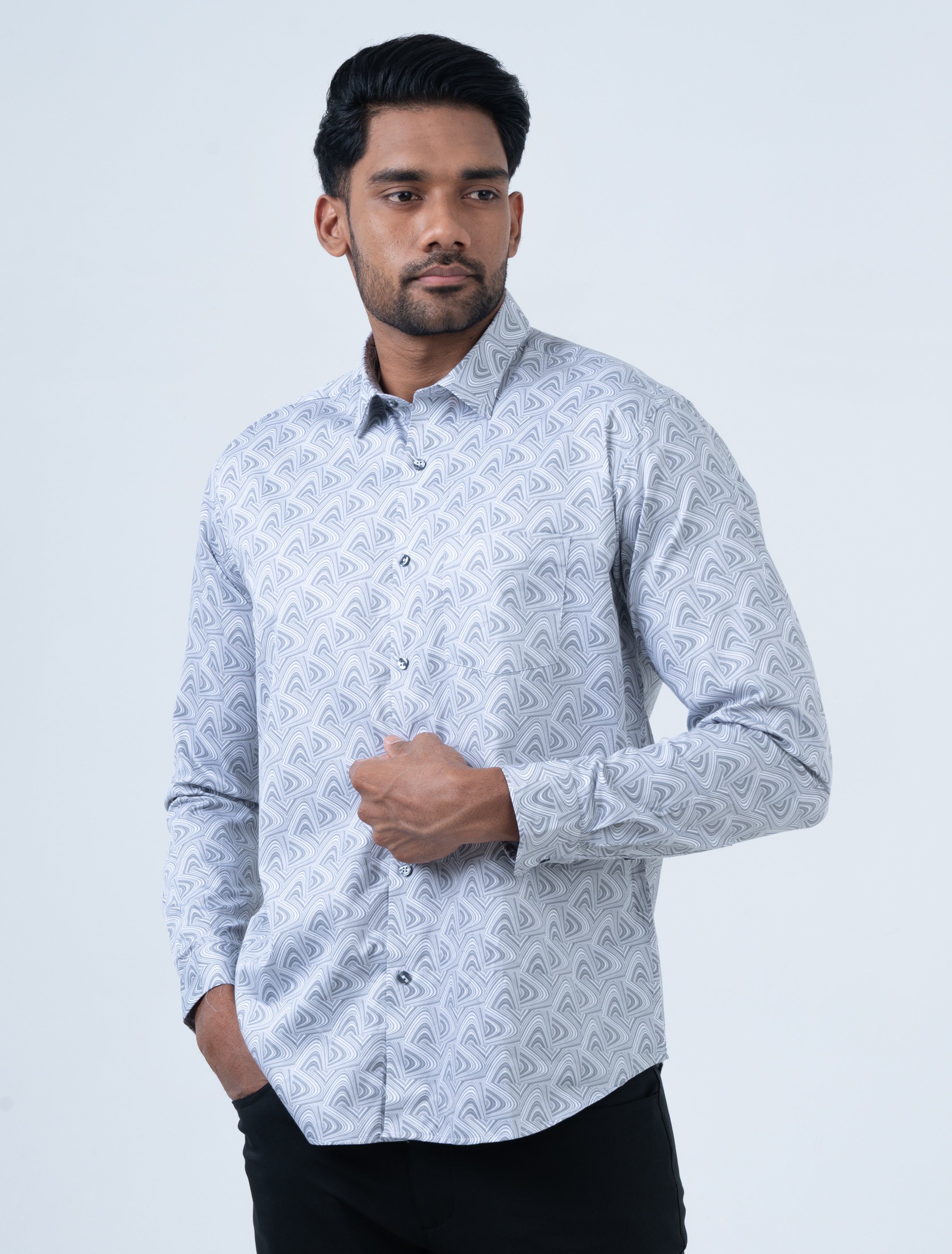 Vantage Men's Casual Slim Fit Long Sleeve 100% Cotton Printed Shirt