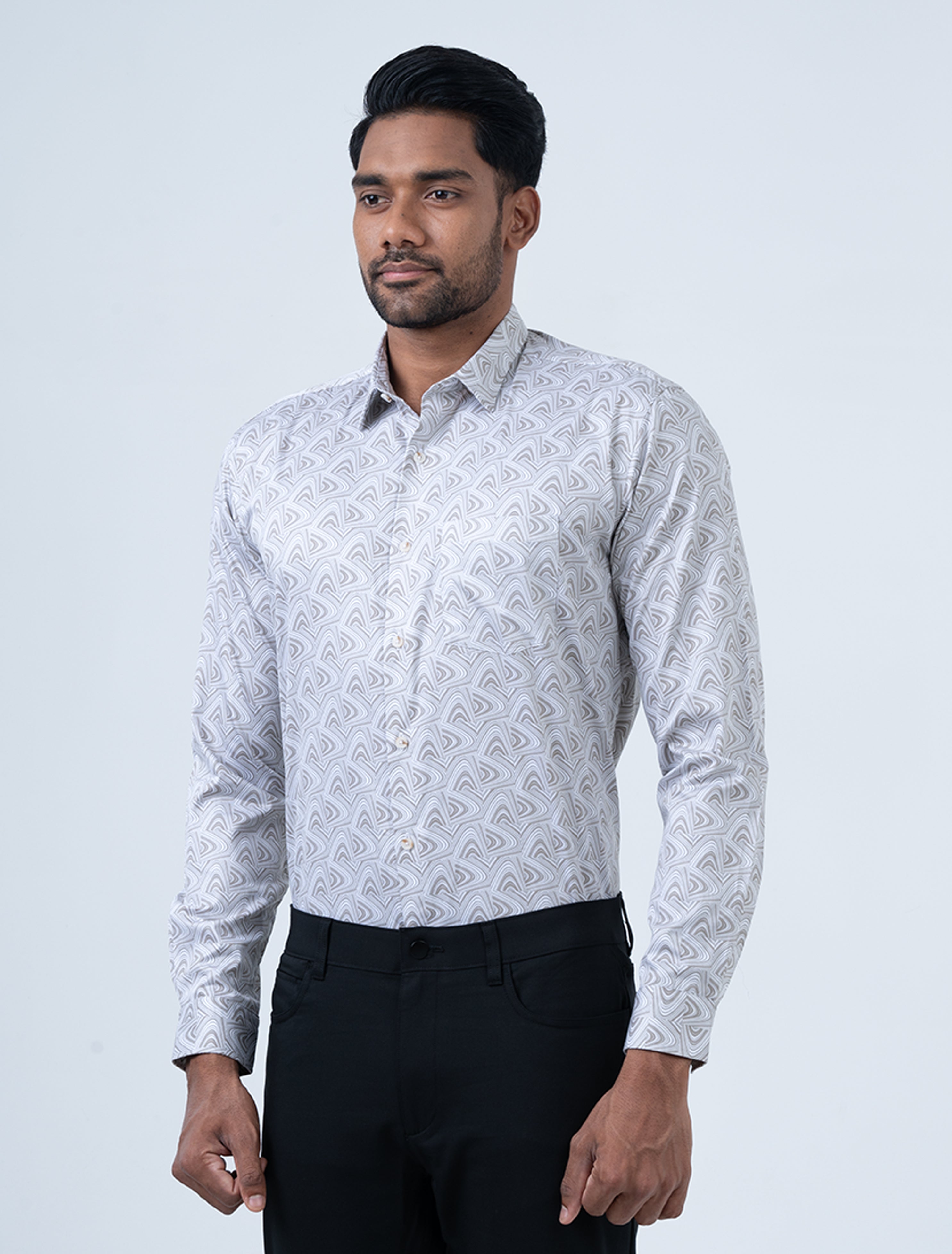 Vantage Men's Casual Slim Fit Long Sleeve 100% Cotton Printed Shirt
