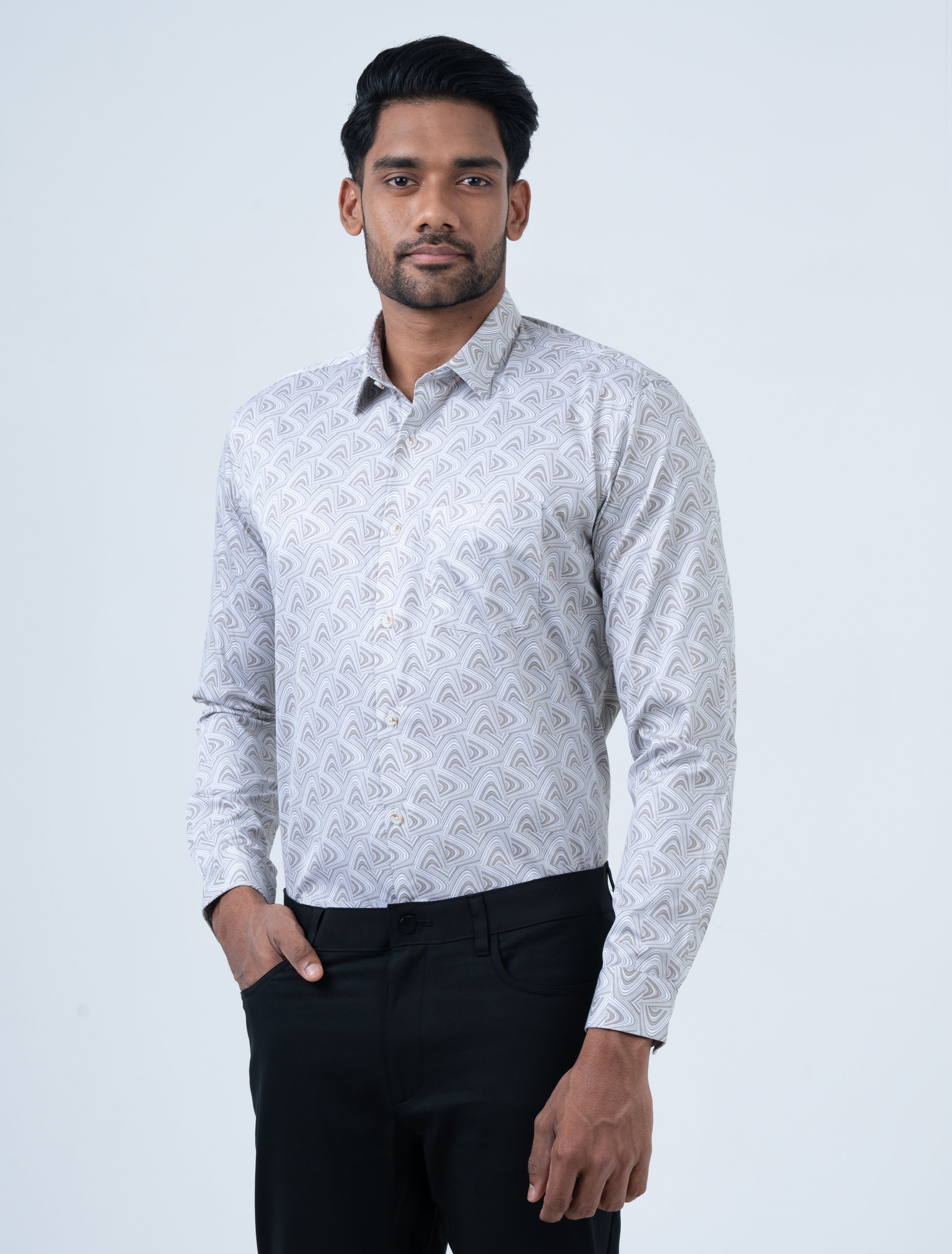 Vantage Men's Casual Slim Fit Long Sleeve 100% Cotton Printed Shirt
